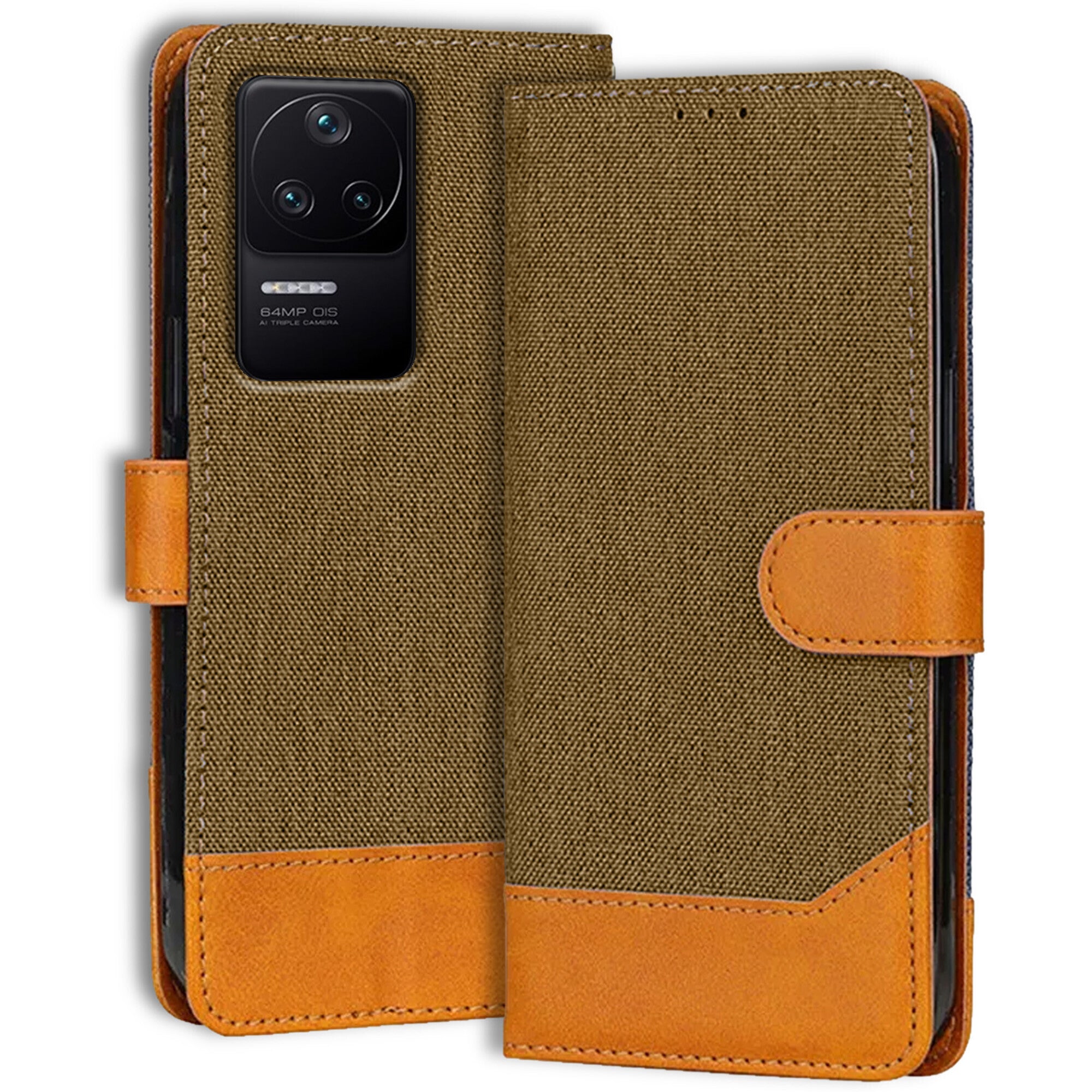 Accesorios Poco F4 5G denim flip cover – Dark Brown – Image 1 #color_dark brown