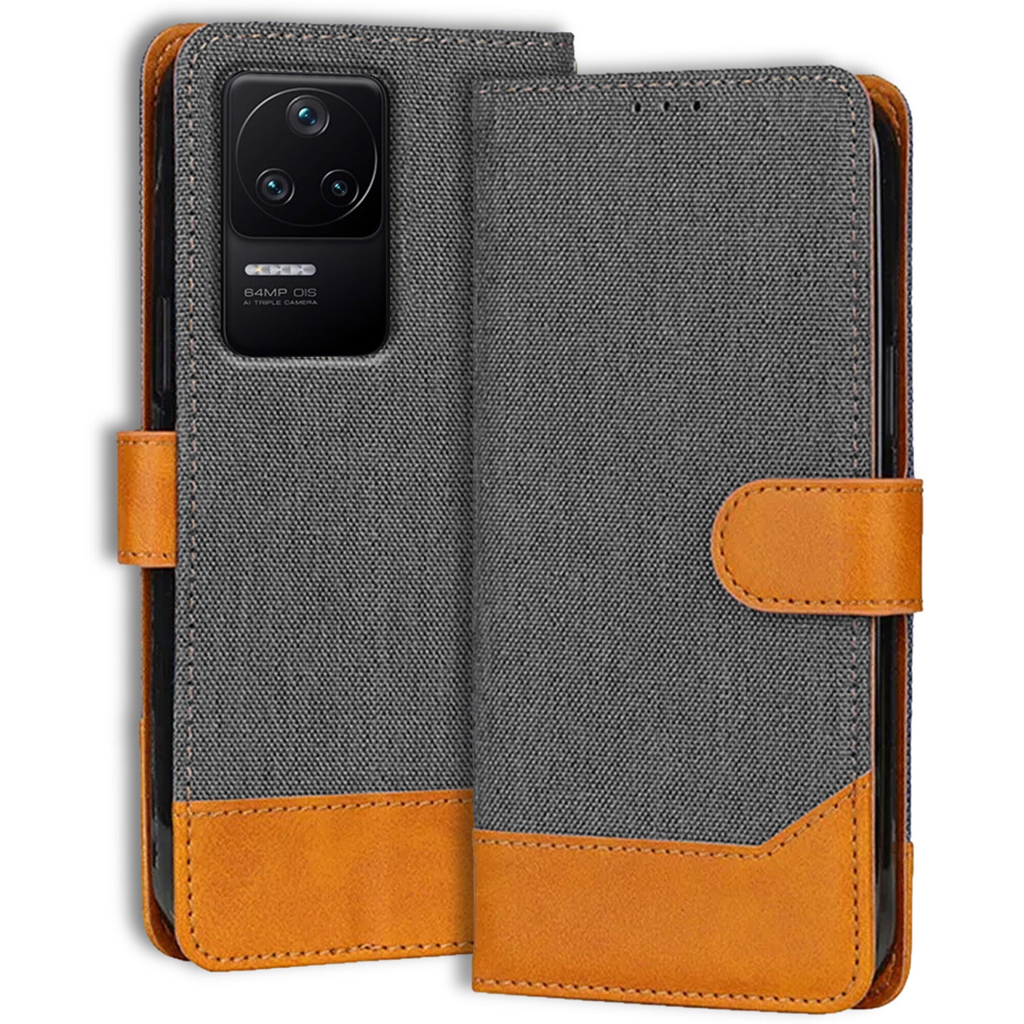 Accesorios Poco F4 5G denim flip cover – Grey – Image 1 #color_grey
