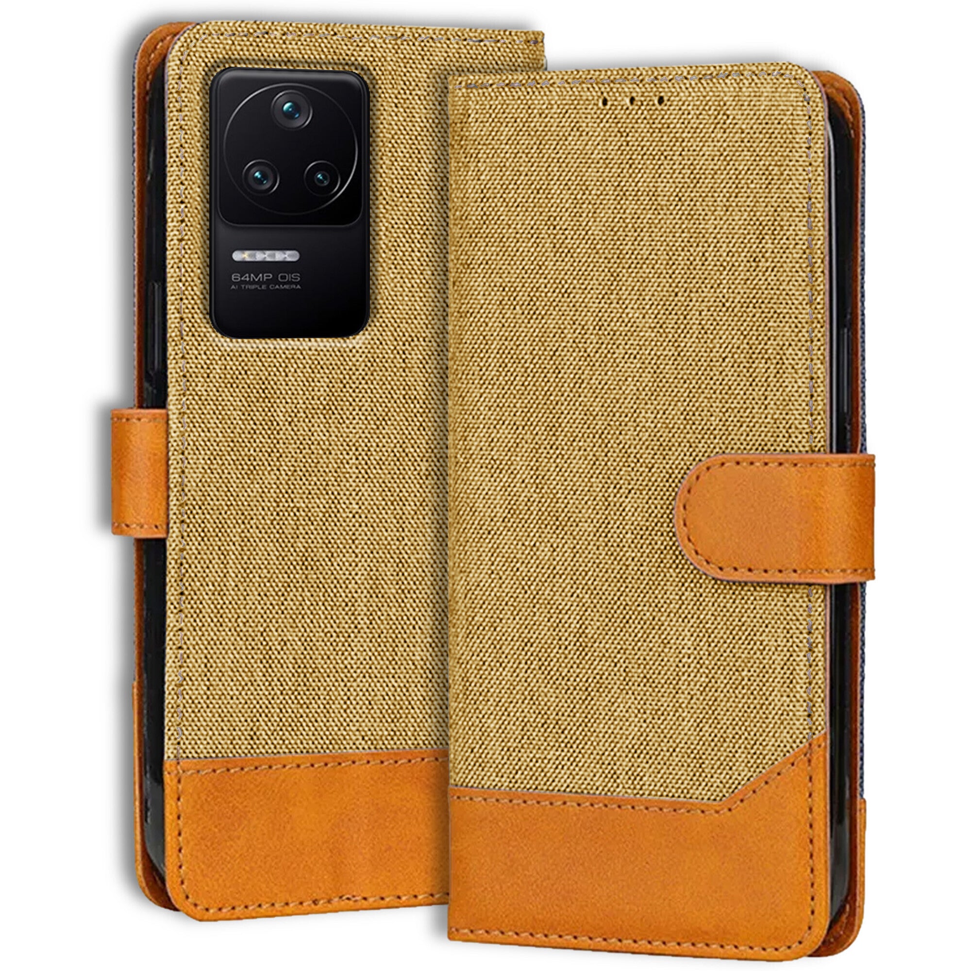 Accesorios Poco F4 5G denim flip cover – Light Brown – Image 1 #color_light brown
