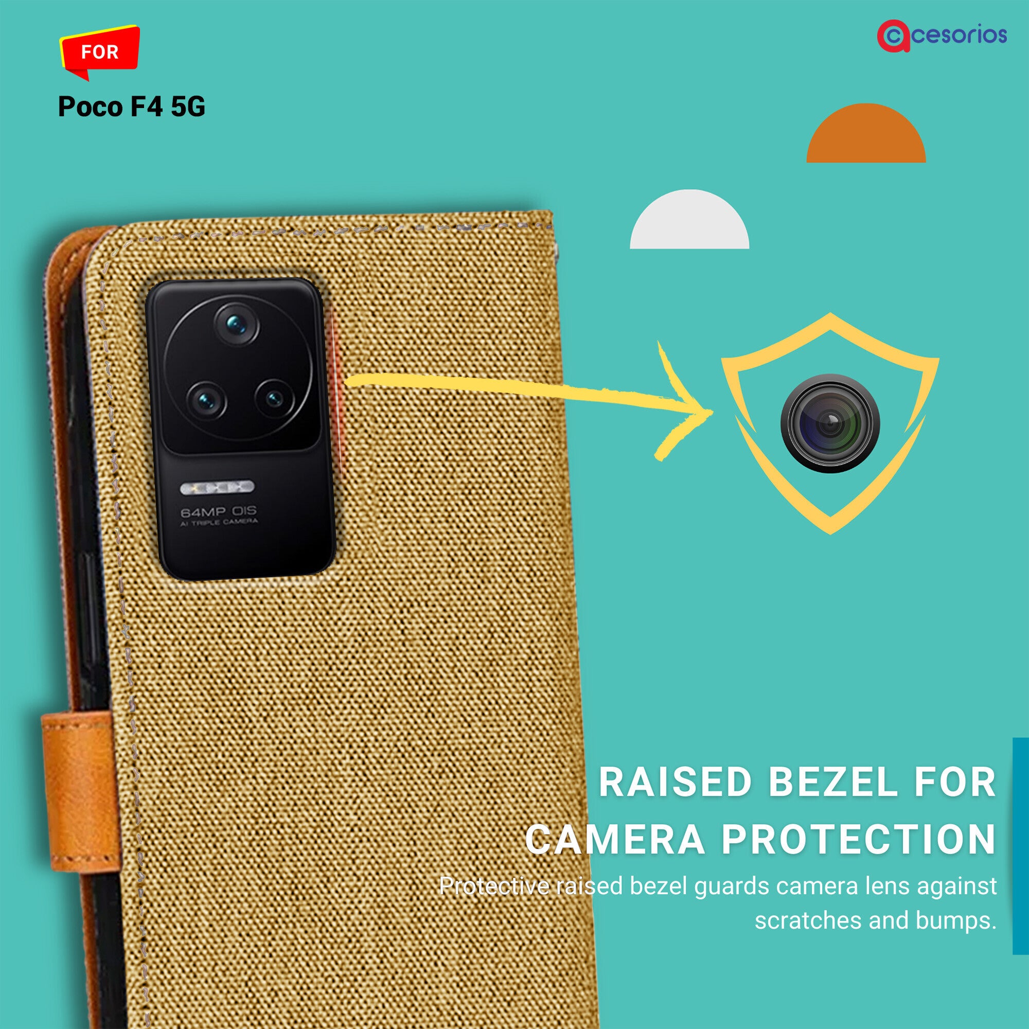Accesorios Poco F4 5G denim flip cover – Light Brown – Image 2 #color_light brown