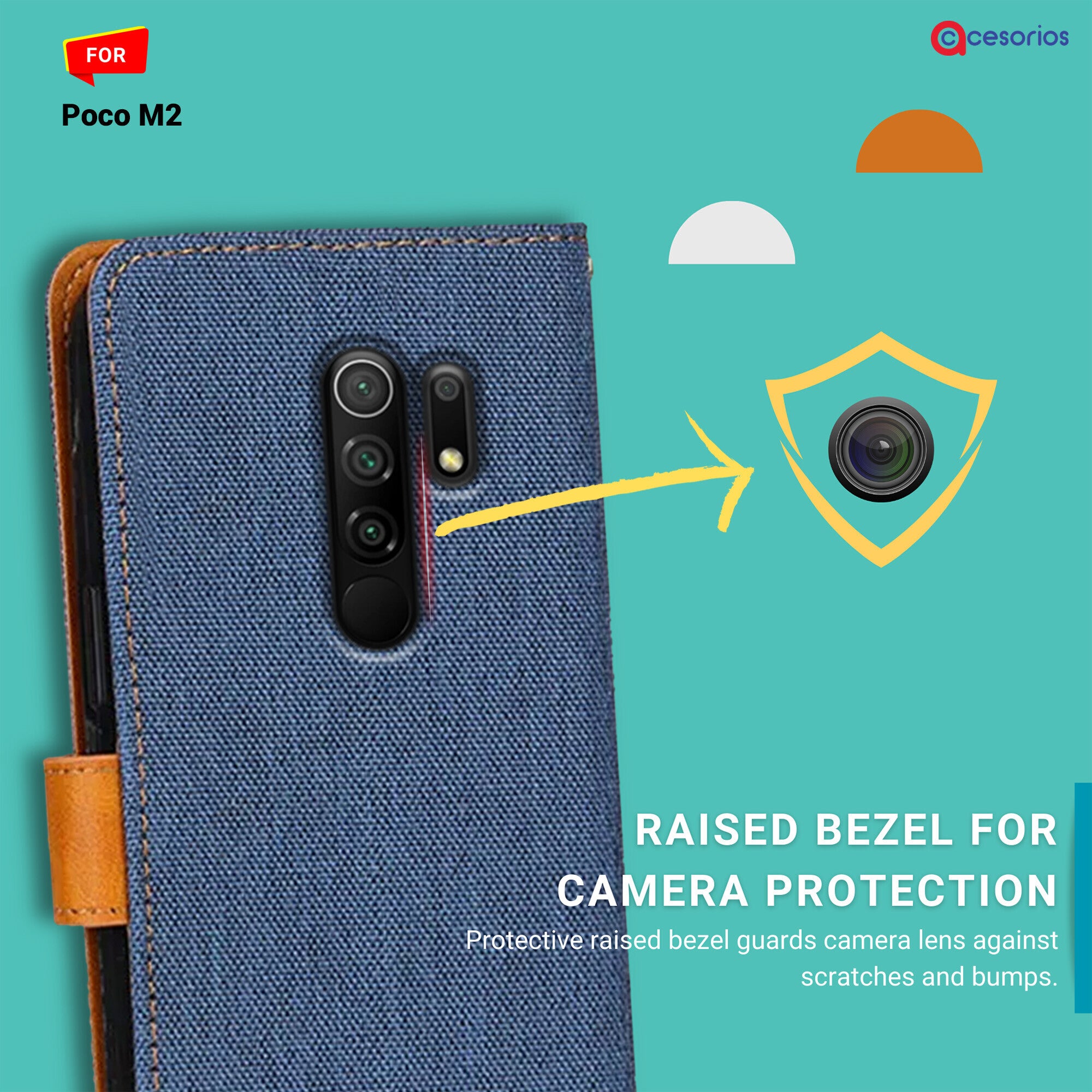 Accesorios Poco M2 denim flip cover – Blue – Image 2 #color_blue