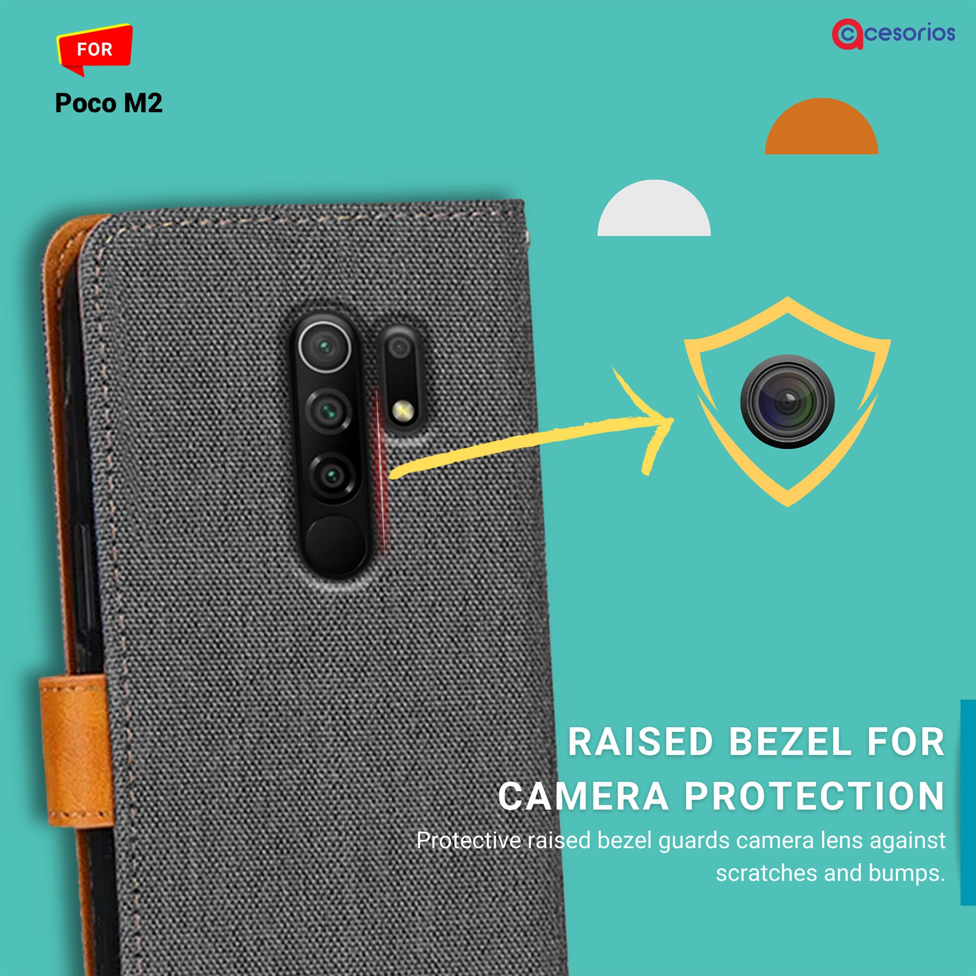 Accesorios Poco M2 denim flip cover – Grey – Image 2 #color_grey