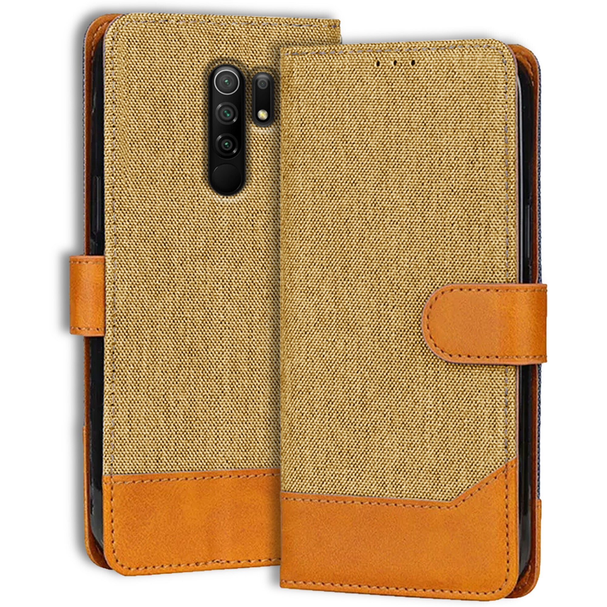 Accesorios Poco M2 denim flip cover – Light Brown – Image 1 #color_light brown