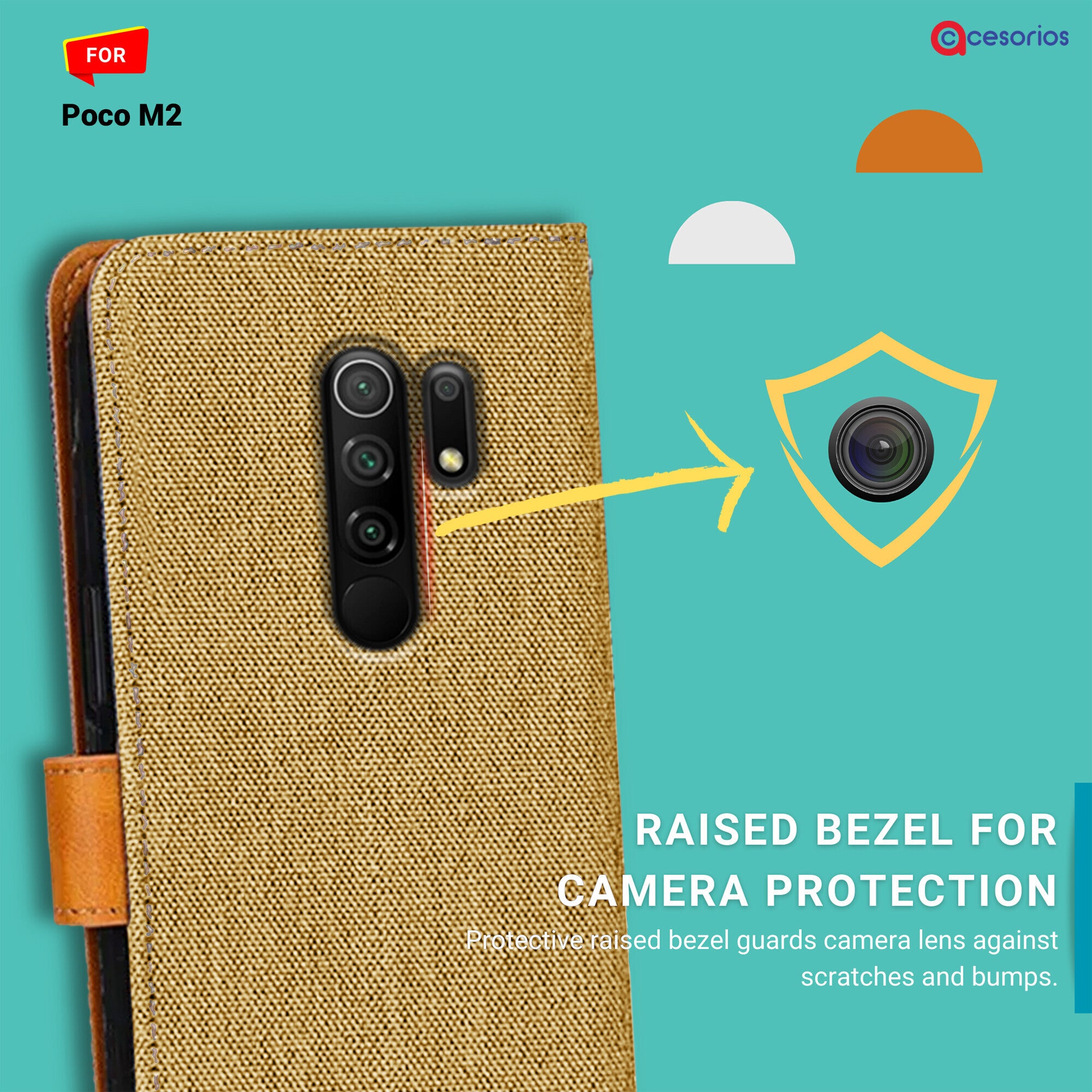 Accesorios Poco M2 denim flip cover – Light Brown – Image 2 #color_light brown