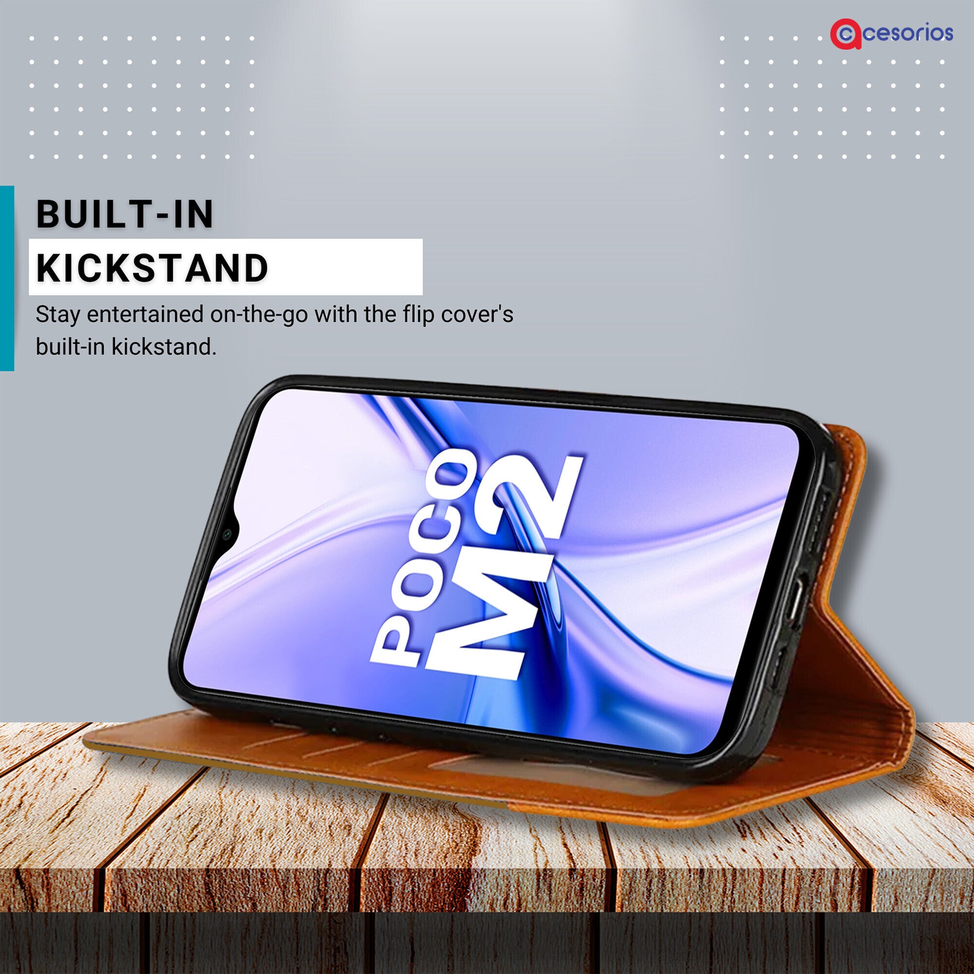 Accesorios Poco M2 denim flip cover – Light Brown – Image 4 #color_light brown