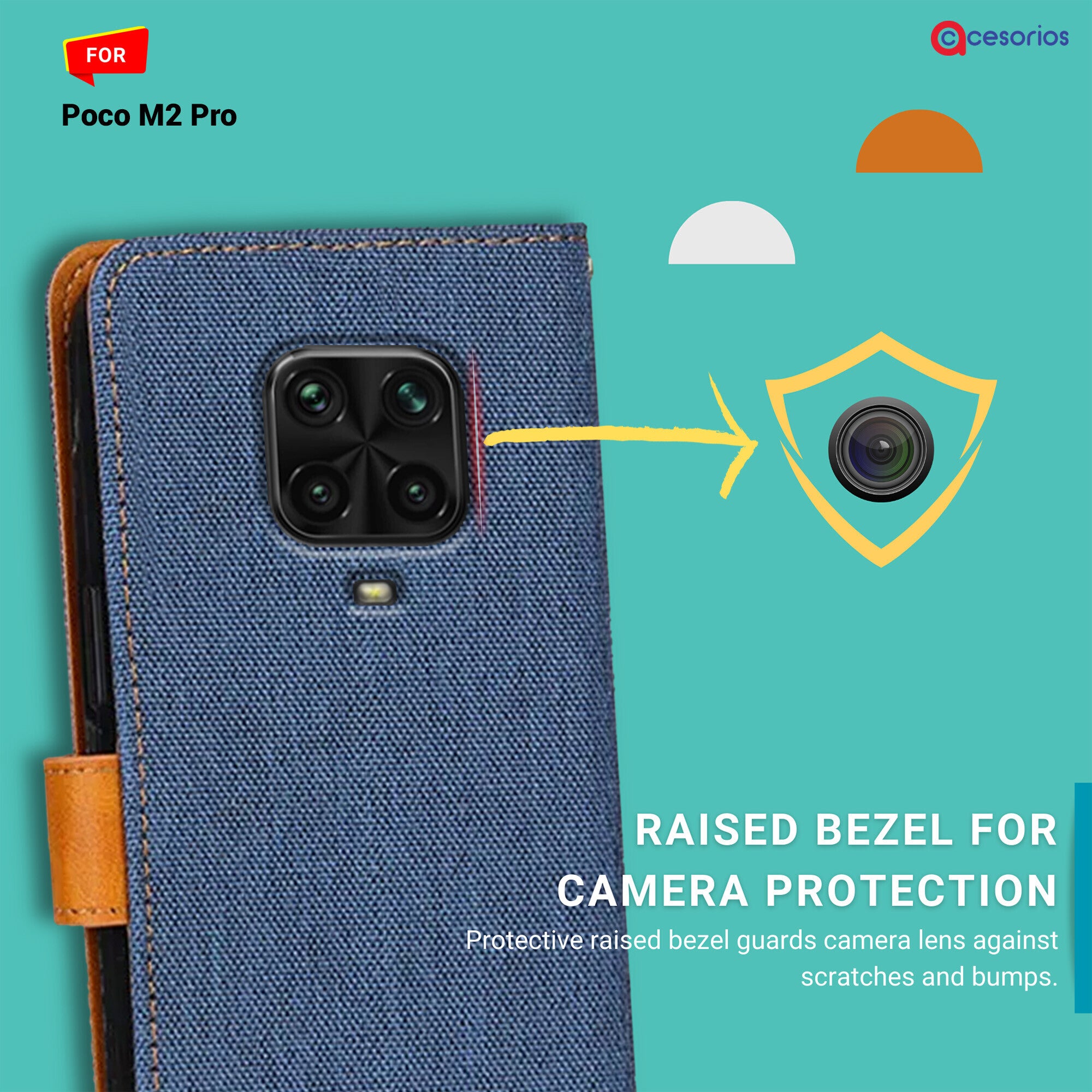Accesorios Poco M2 Pro denim flip cover – Blue – Image 2 #color_blue
