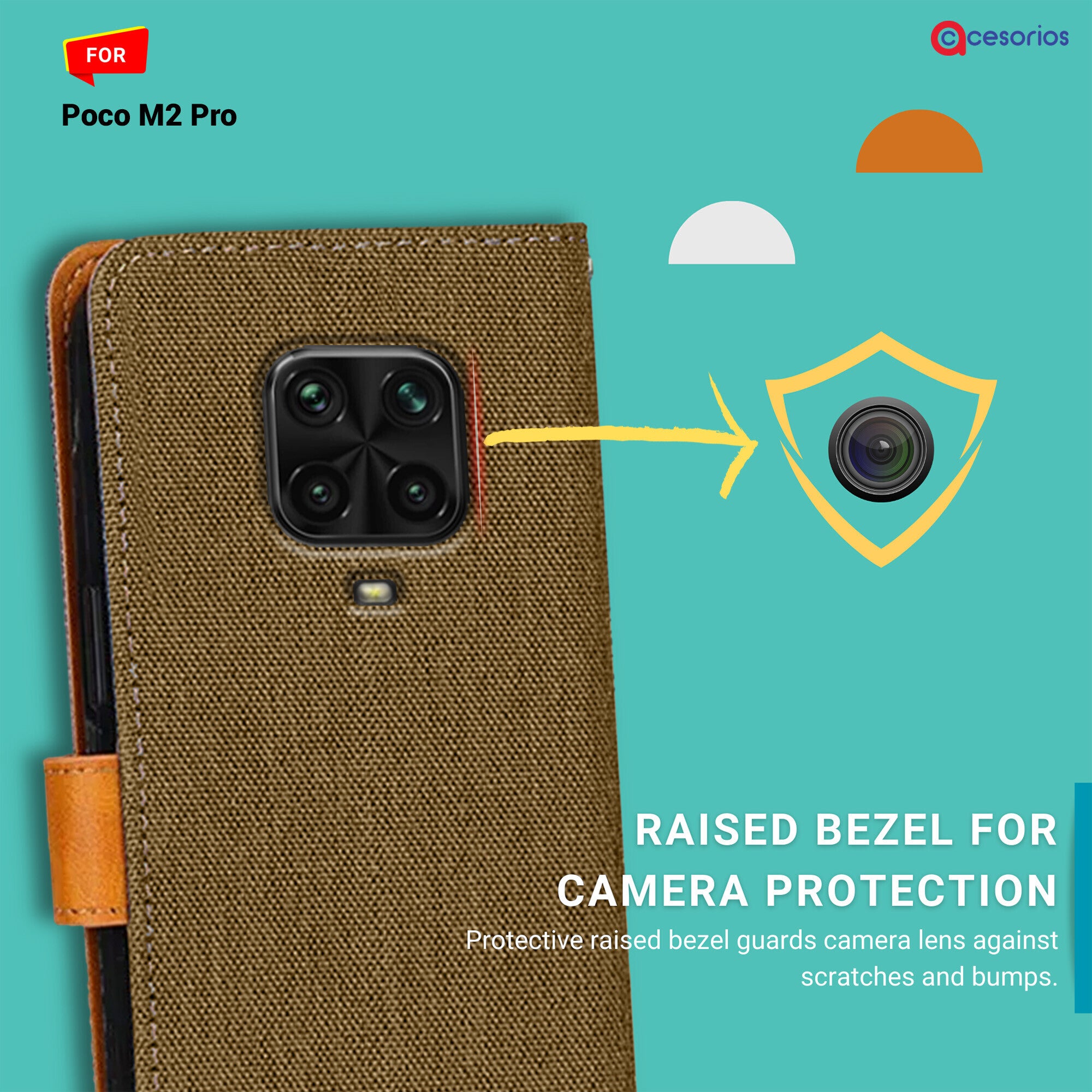 Accesorios Poco M2 Pro denim flip cover – Dark Brown – Image 2 #color_dark brown