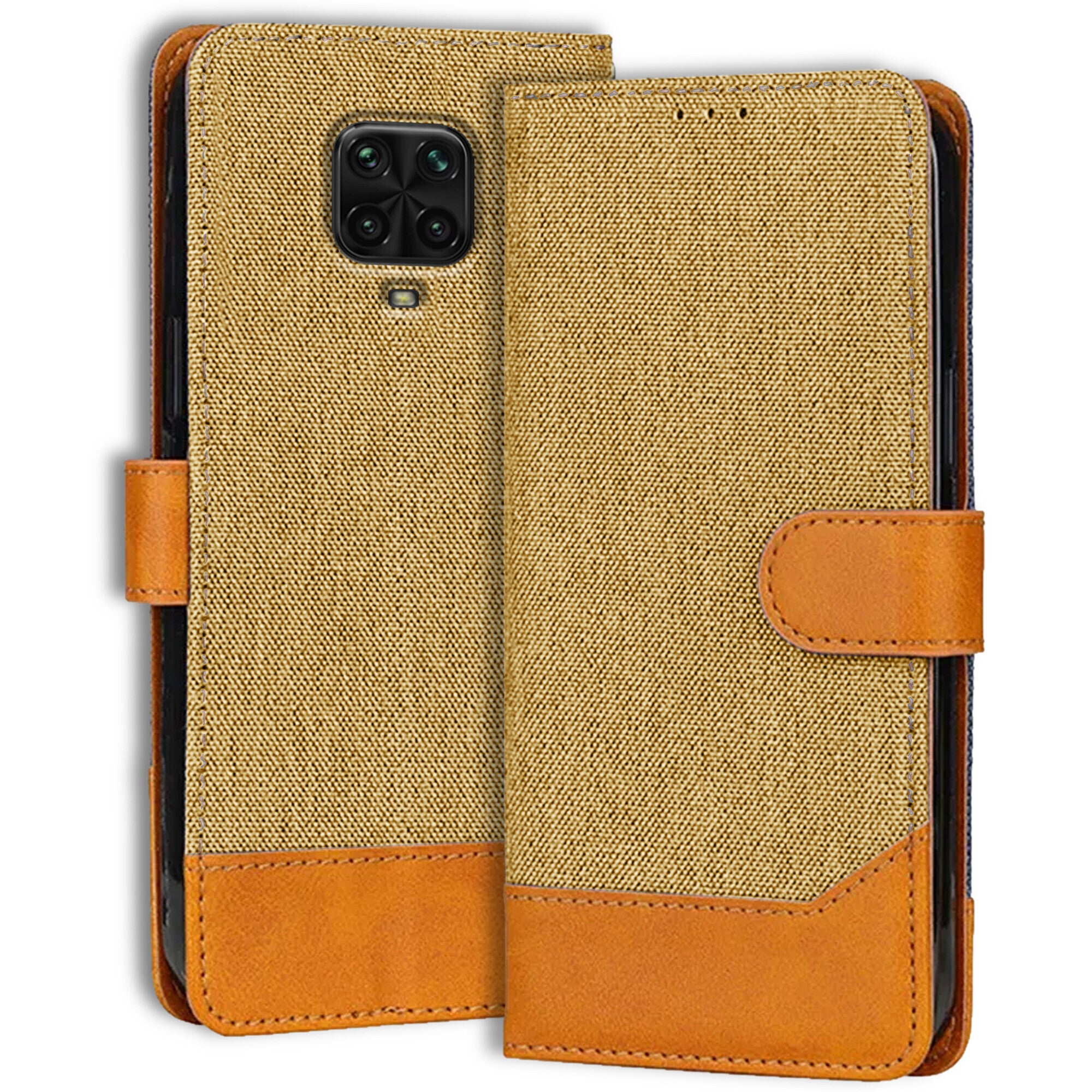 Accesorios Poco M2 Pro denim flip cover – Light Brown – Image 1 #color_light brown