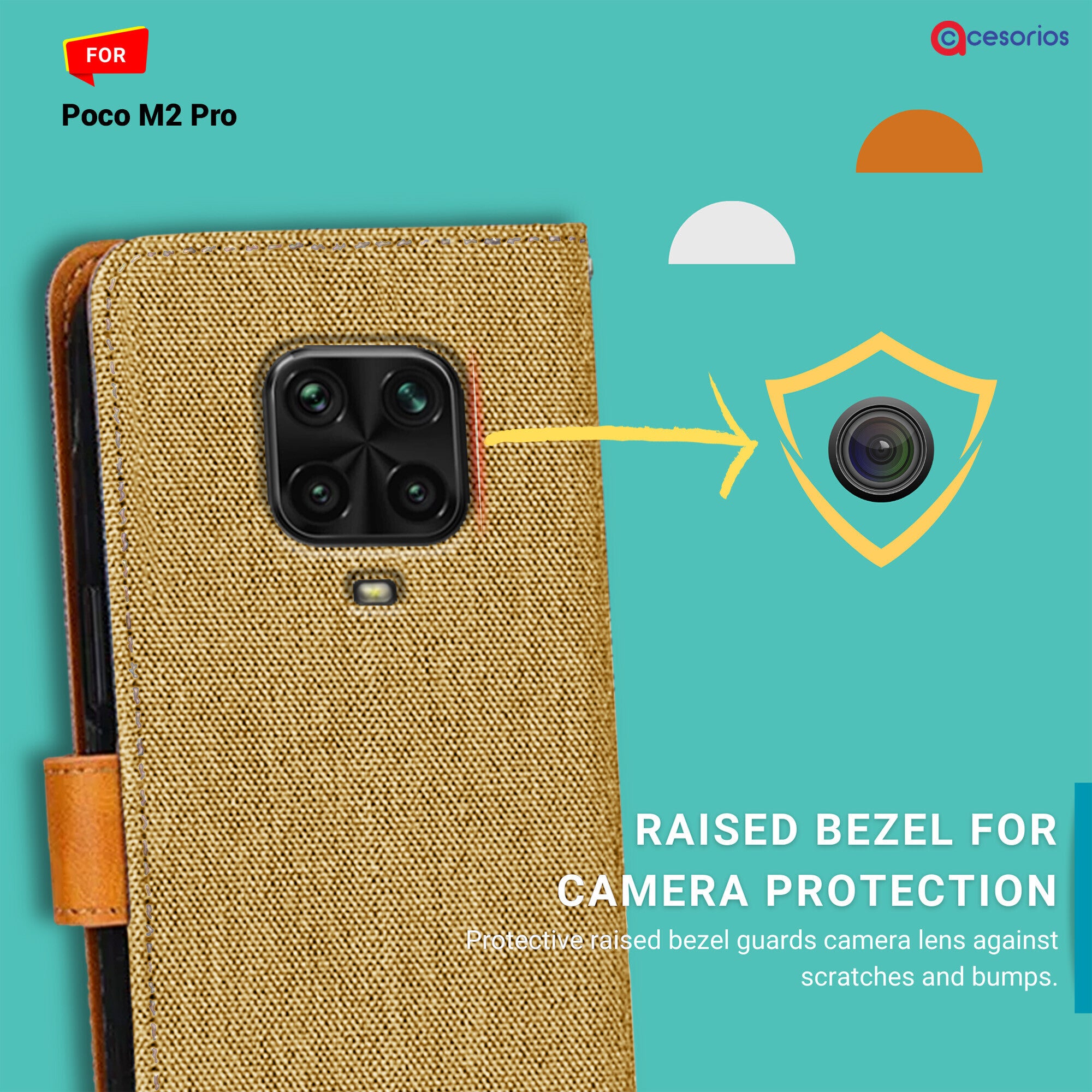 Accesorios Poco M2 Pro denim flip cover – Light Brown – Image 2 #color_light brown