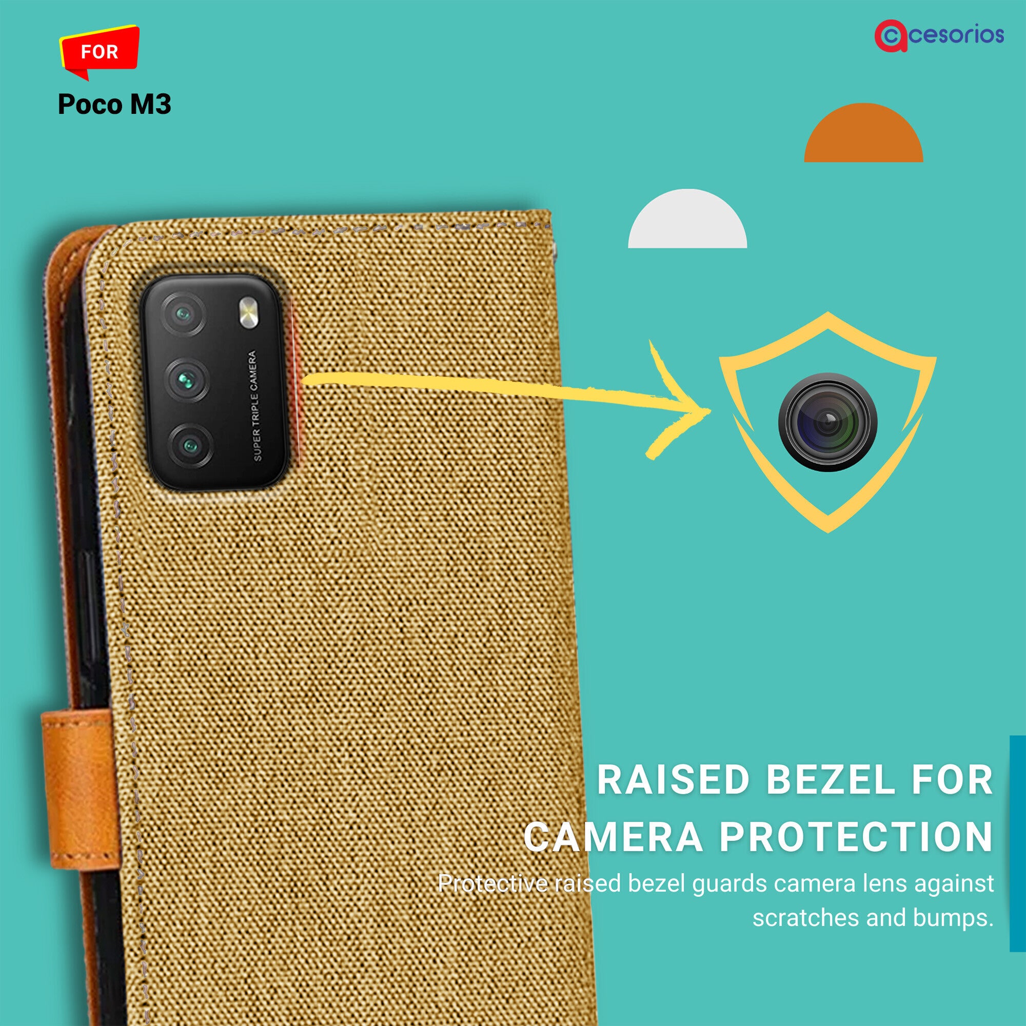 Accesorios Poco M3 denim flip cover – Light Brown – Image 2 #color_light brown
