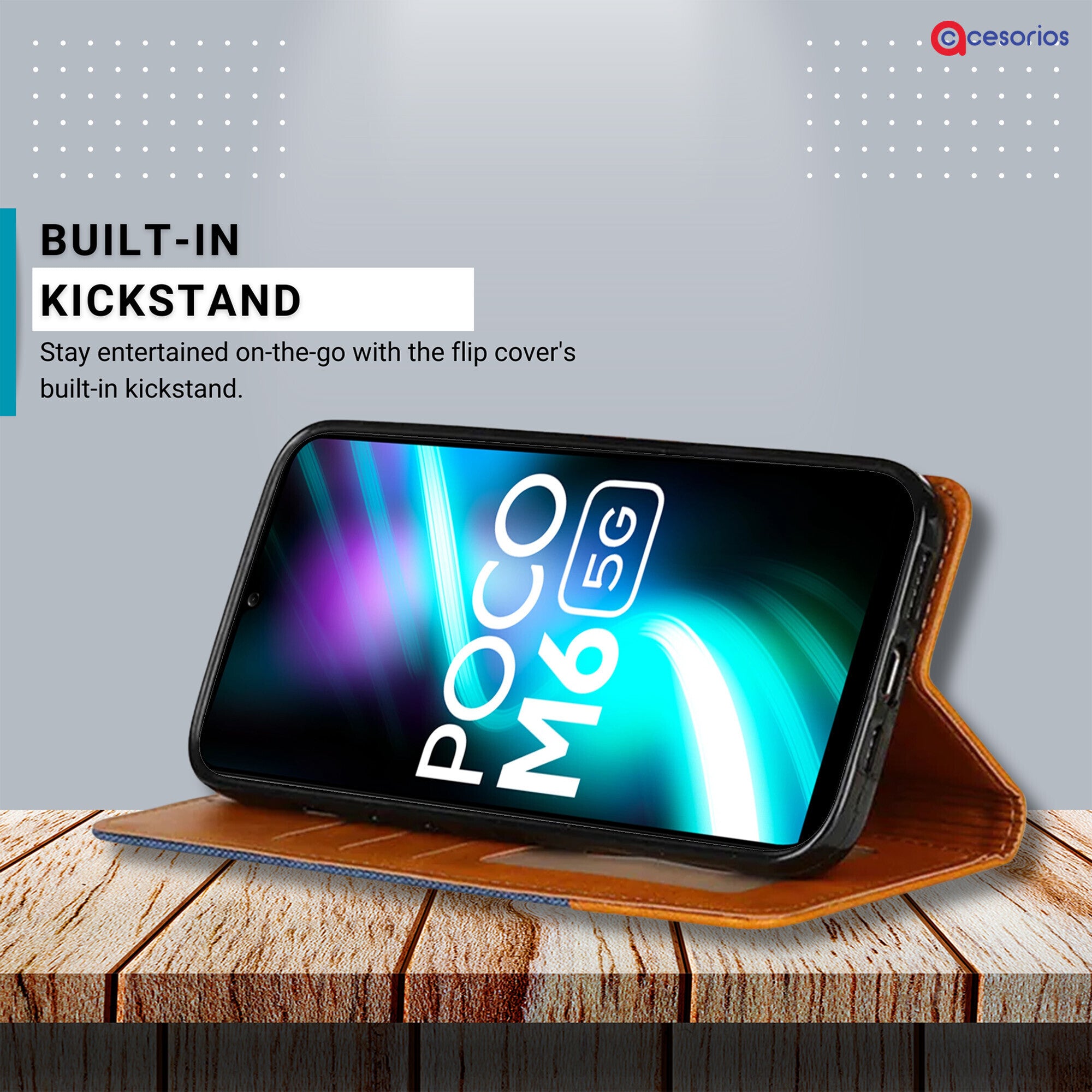 Accesorios Poco M6 5G denim flip cover – Blue – Image 4 #color_blue