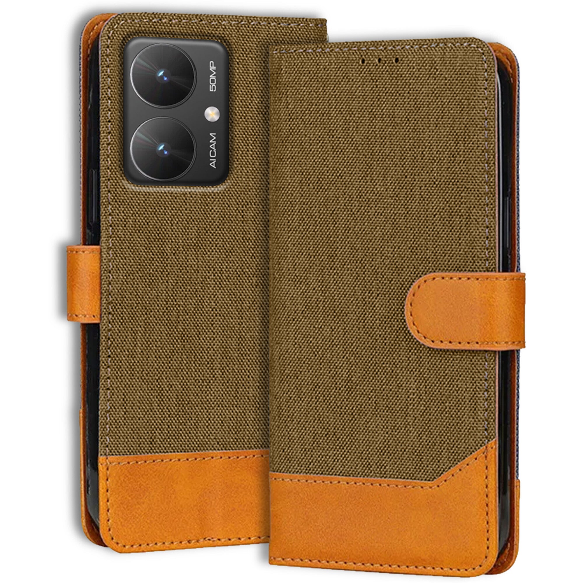 Accesorios Poco M6 5G denim flip cover – Dark Brown – Image 1 #color_dark brown