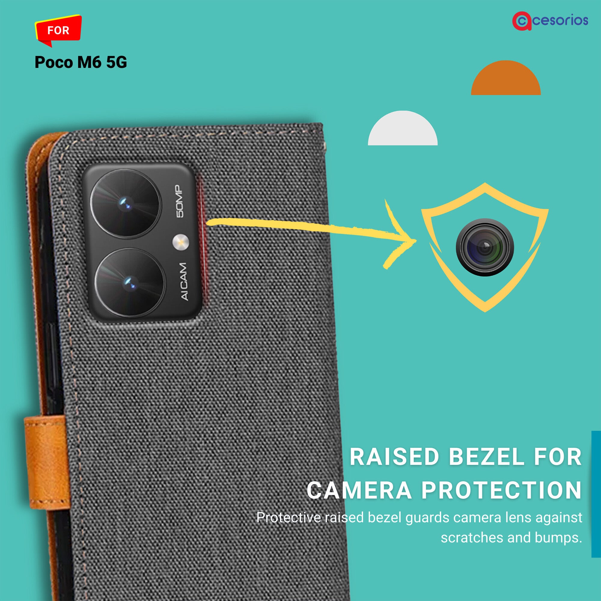 Accesorios Poco M6 5G denim flip cover – Grey – Image 2 #color_grey