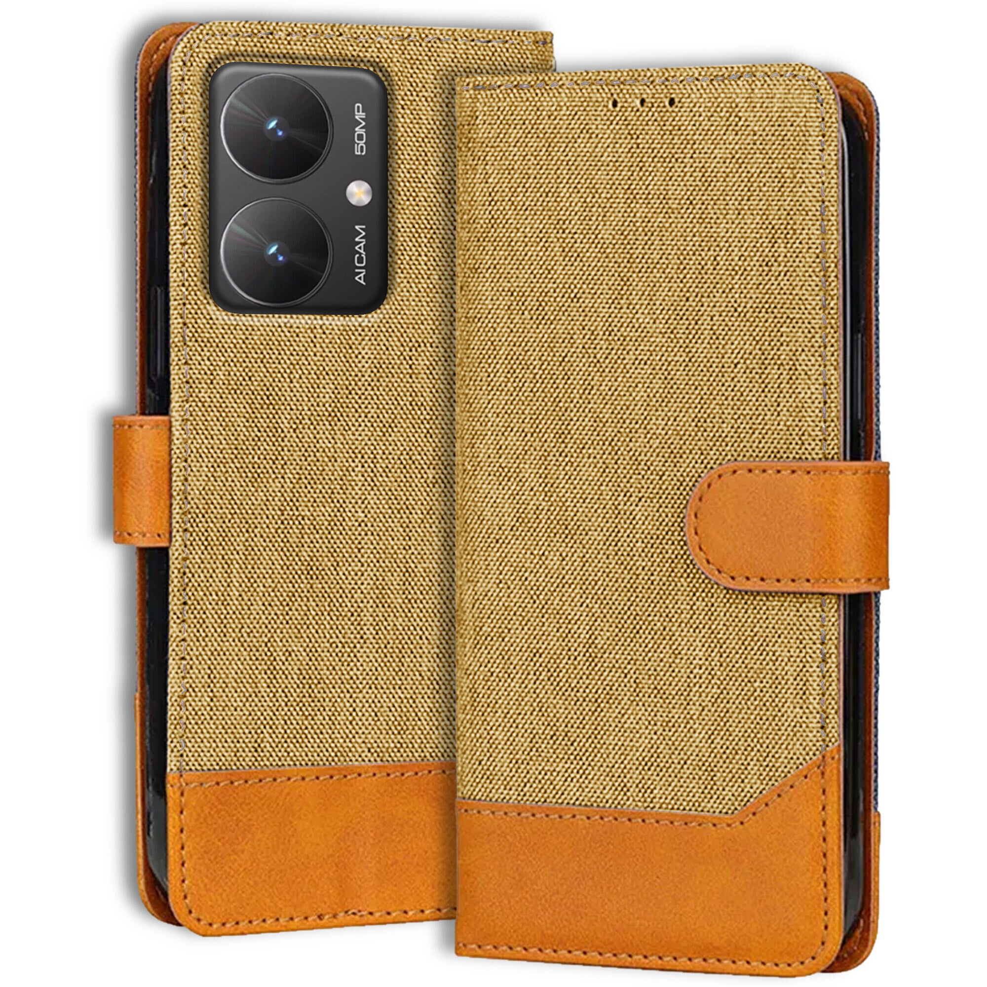 Accesorios Poco M6 5G denim flip cover – Light Brown – Image 1 #color_light brown