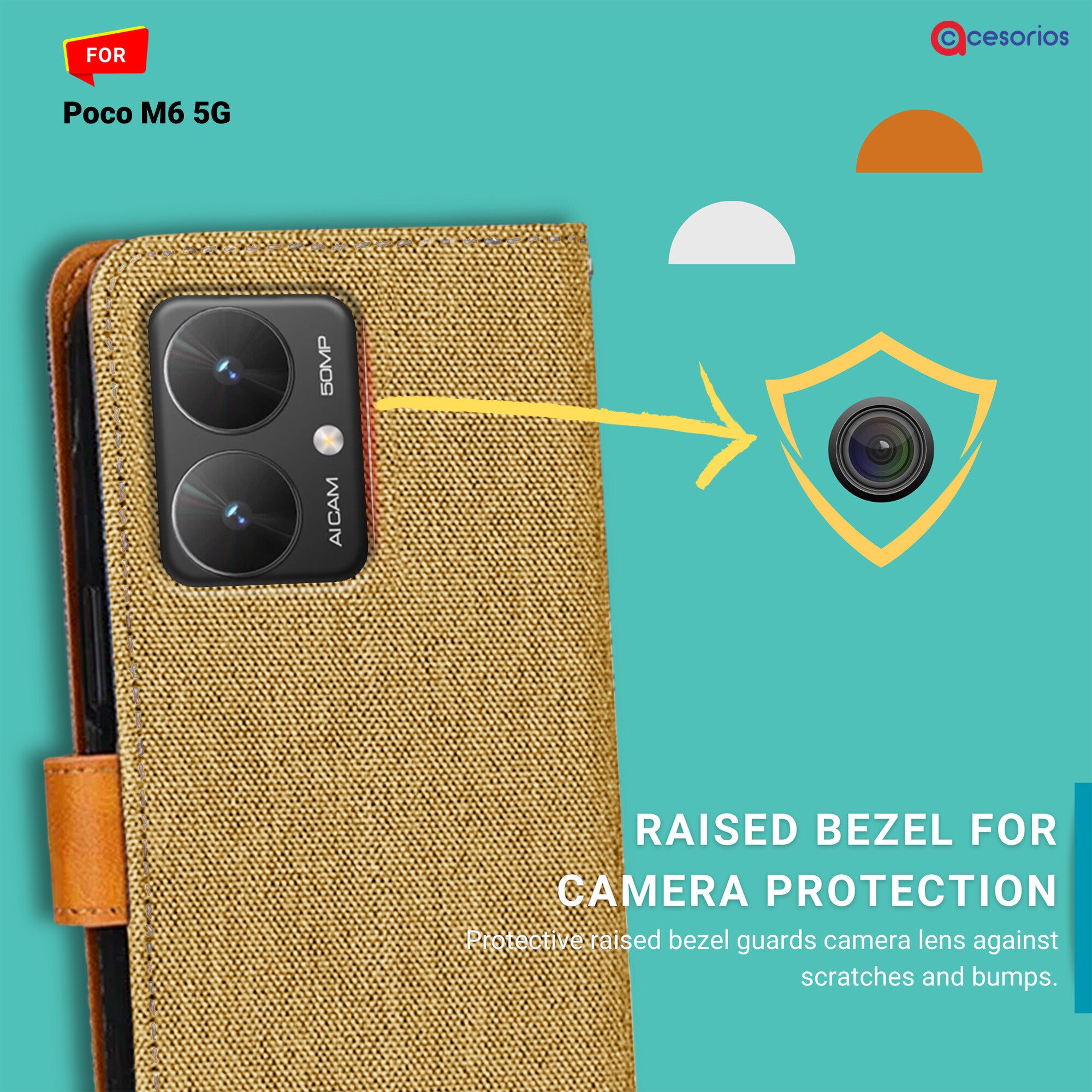 Accesorios Poco M6 5G denim flip cover – Light Brown – Image 2 #color_light brown