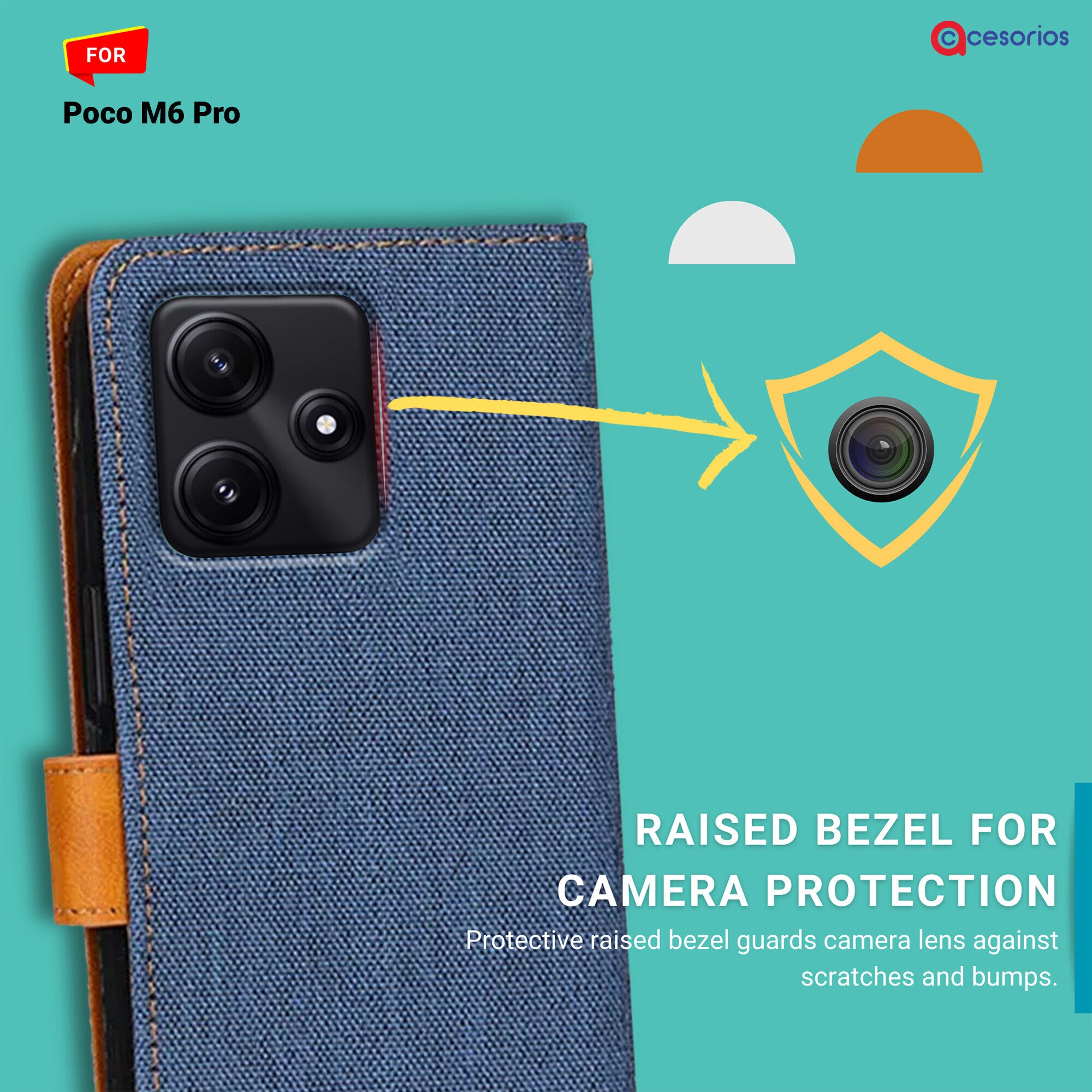 Accesorios Poco M6 Pro denim flip cover – Blue – Image 2 #color_blue