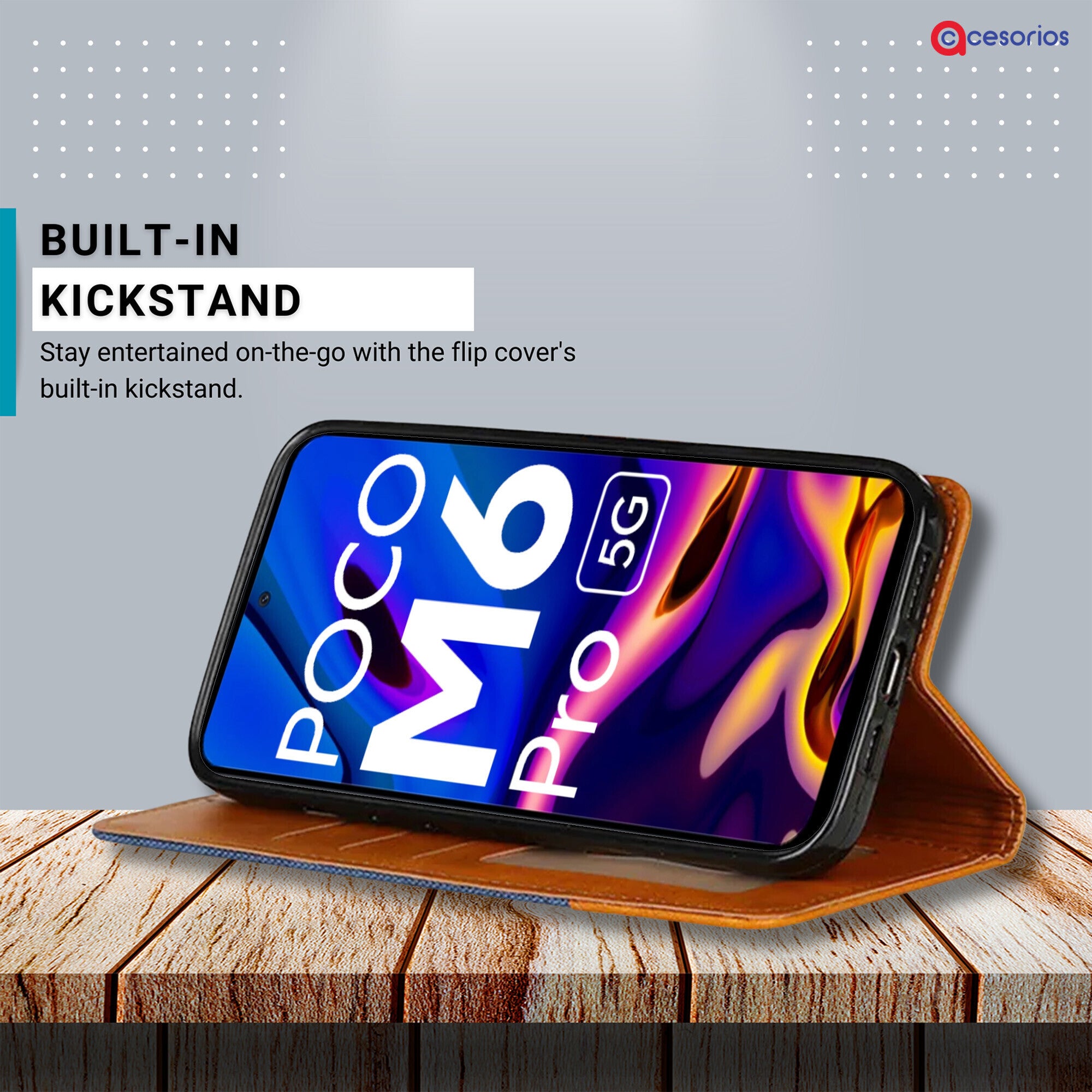 Accesorios Poco M6 Pro denim flip cover – Blue – Image 4 #color_blue