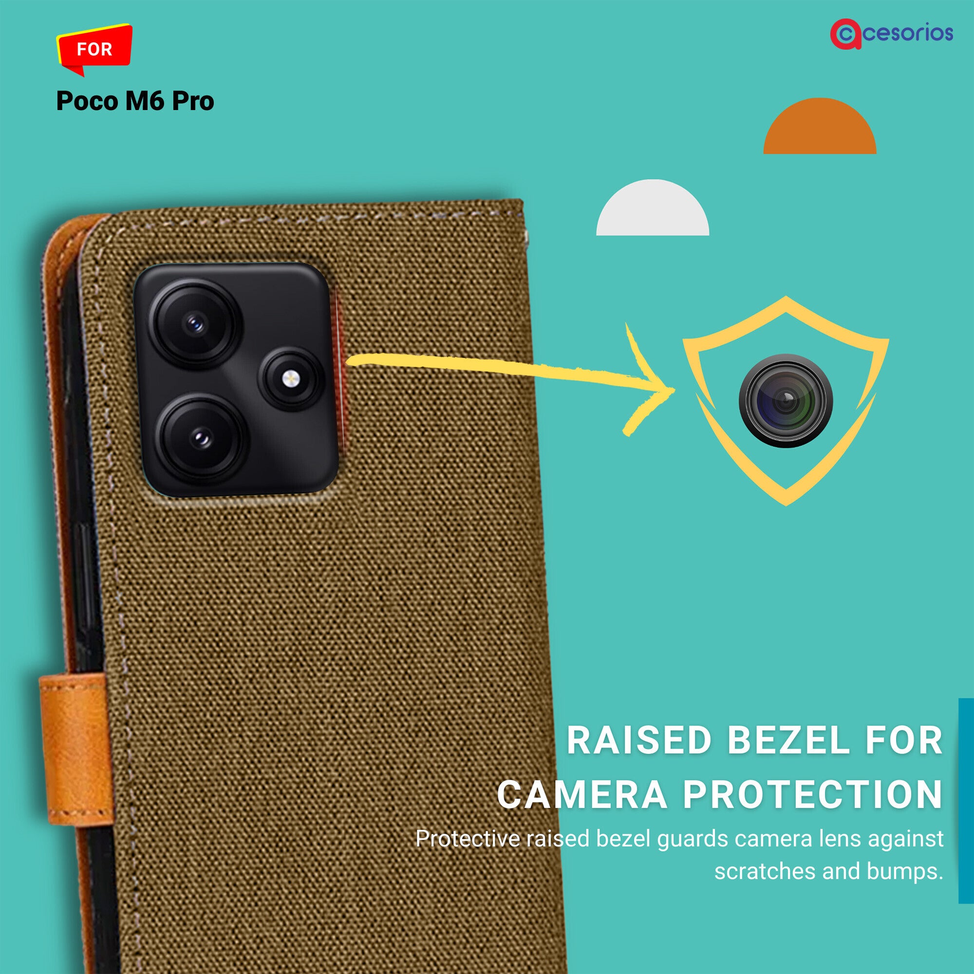 Accesorios Poco M6 Pro denim flip cover – Dark Brown – Image 2 #color_dark brown