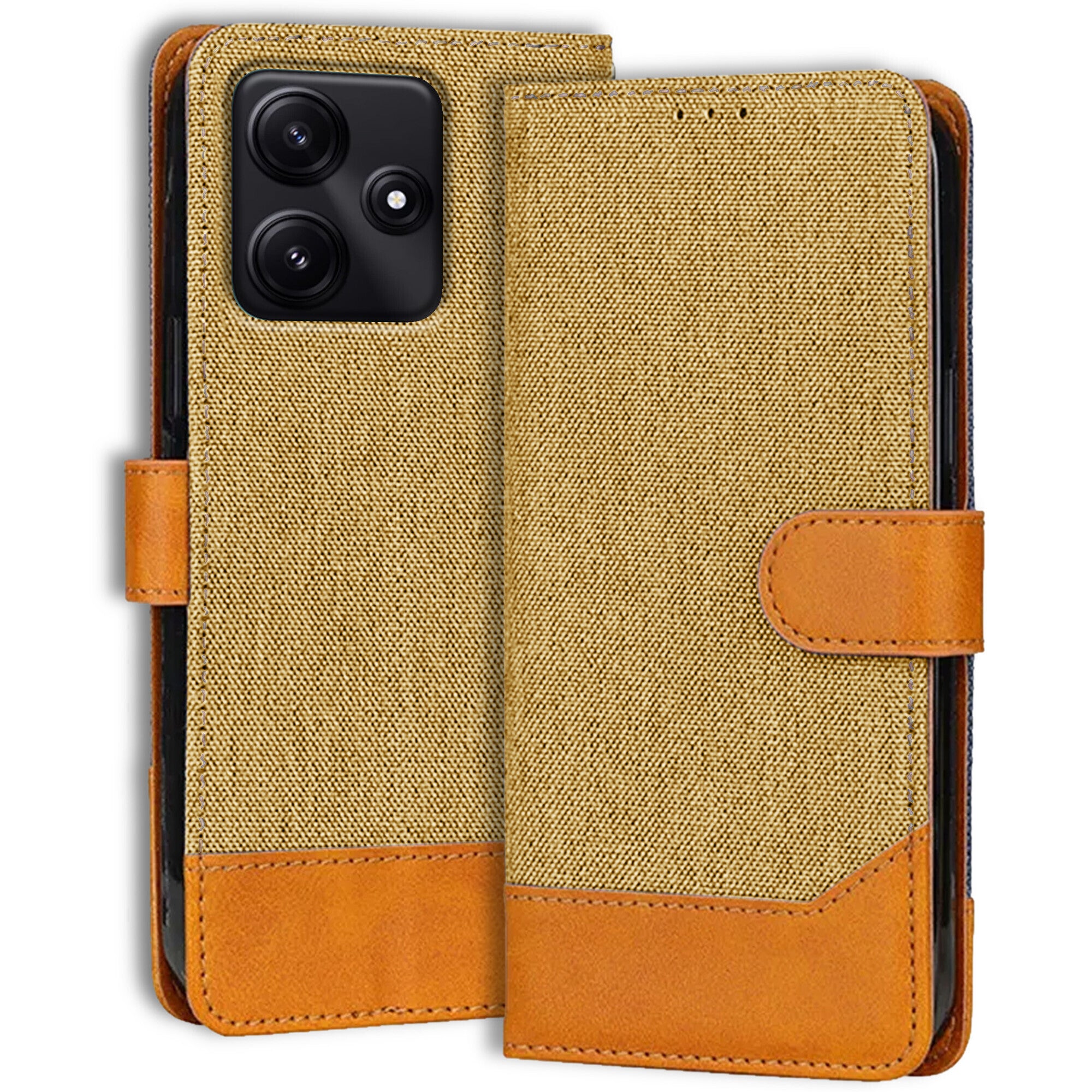 Accesorios Poco M6 Pro denim flip cover – Light Brown – Image 1 #color_light brown
