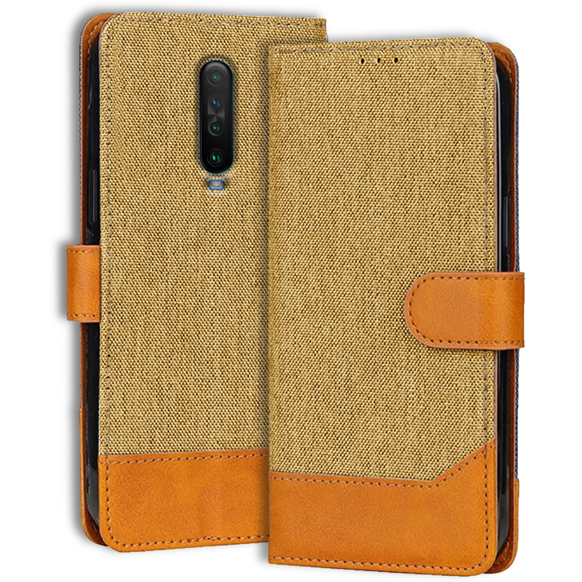 Accesorios Poco X2 denim flip cover – Light Brown – Image 1 #color_light brown