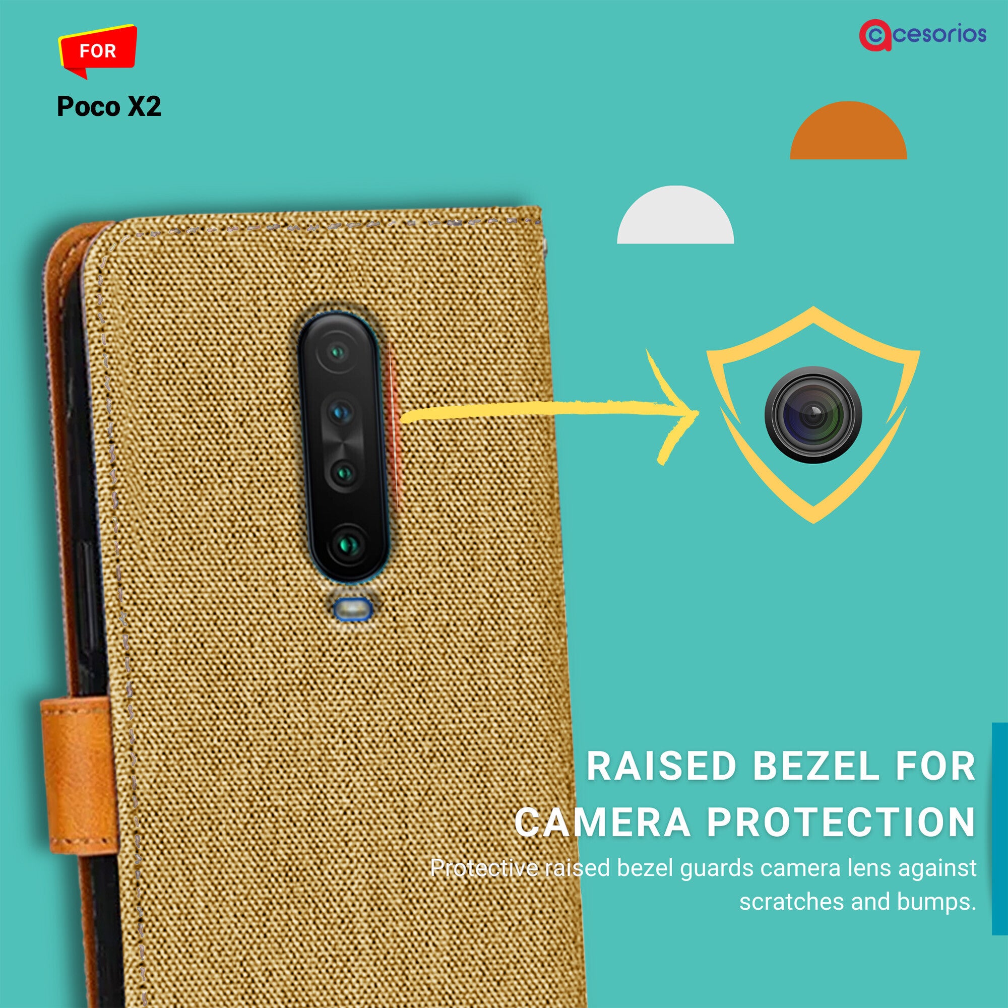 Accesorios Poco X2 denim flip cover – Light Brown – Image 2 #color_light brown