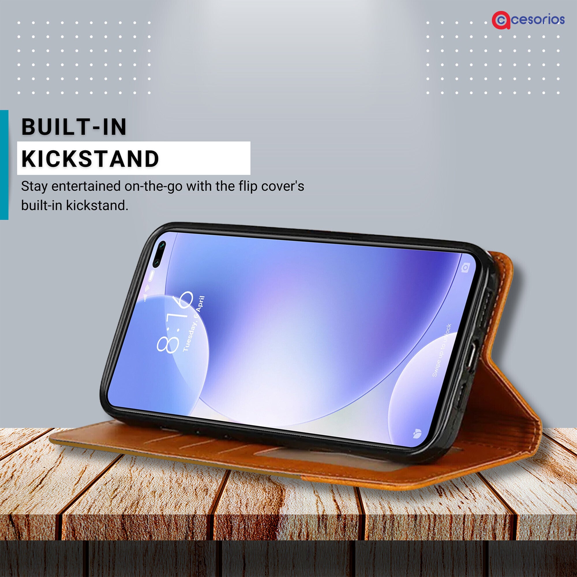Accesorios Poco X2 denim flip cover – Light Brown – Image 4 #color_light brown