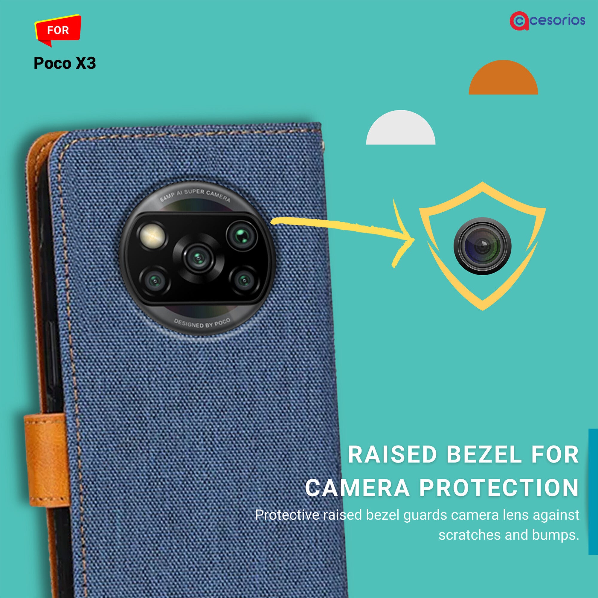 Accesorios Poco X3 denim flip cover – Blue – Image 2 #color_blue