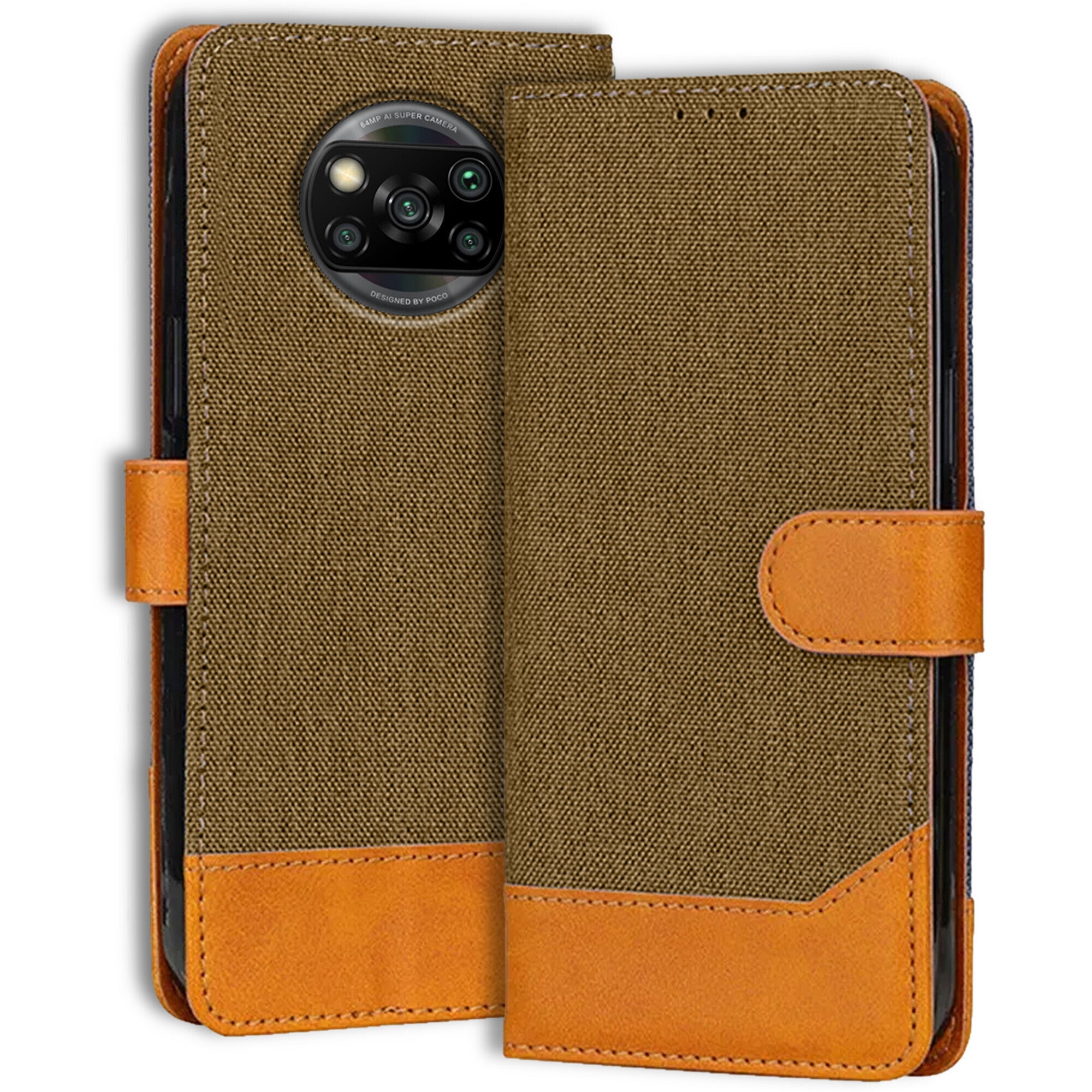 Accesorios Poco X3 denim flip cover – Dark Brown – Image 1 #color_dark brown