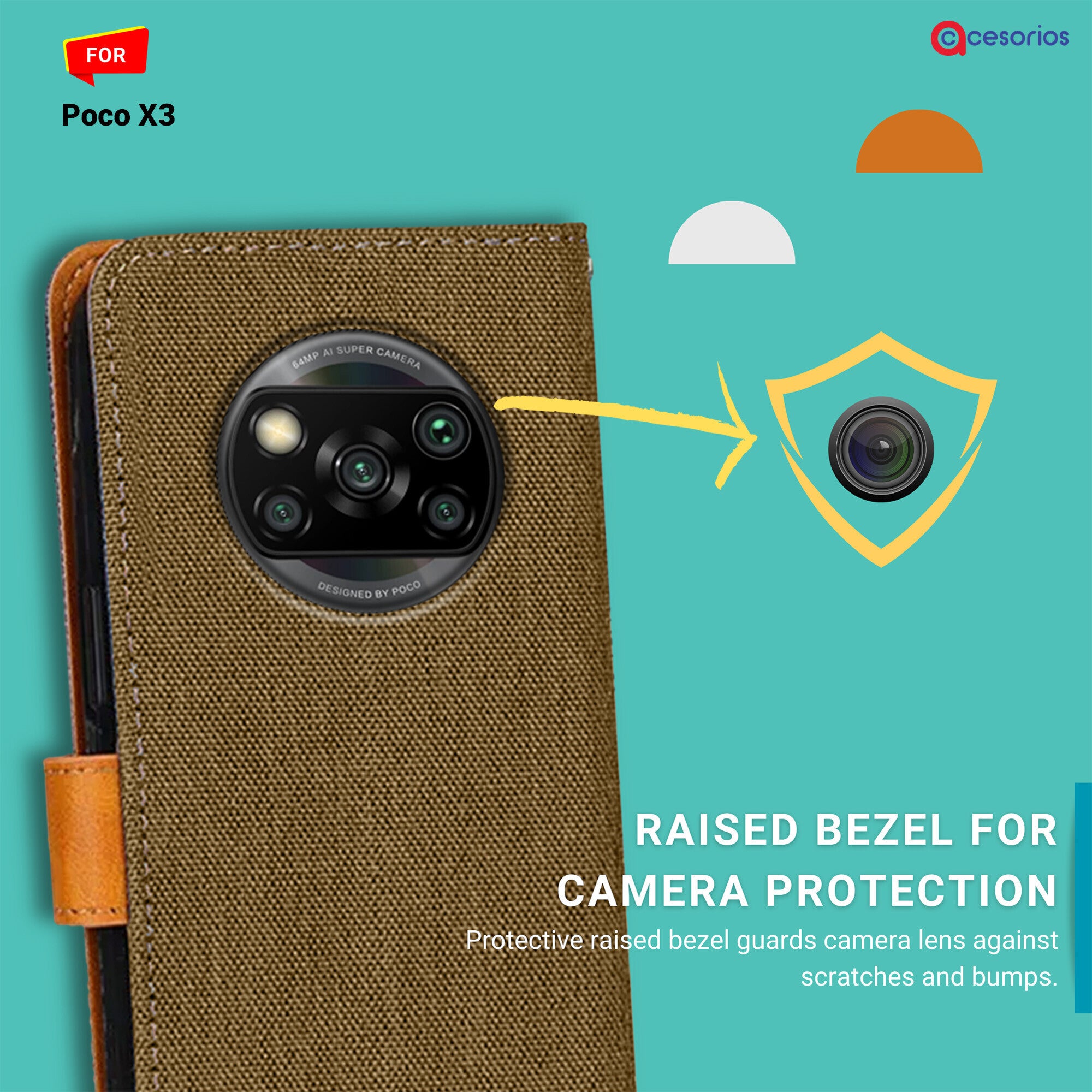 Accesorios Poco X3 denim flip cover – Dark Brown – Image 2 #color_dark brown