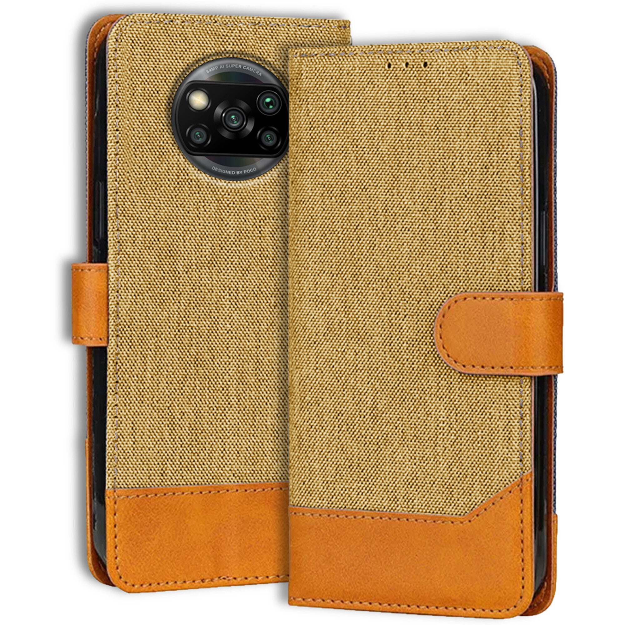 Accesorios Poco X3 denim flip cover – Light Brown – Image 1 #color_light brown