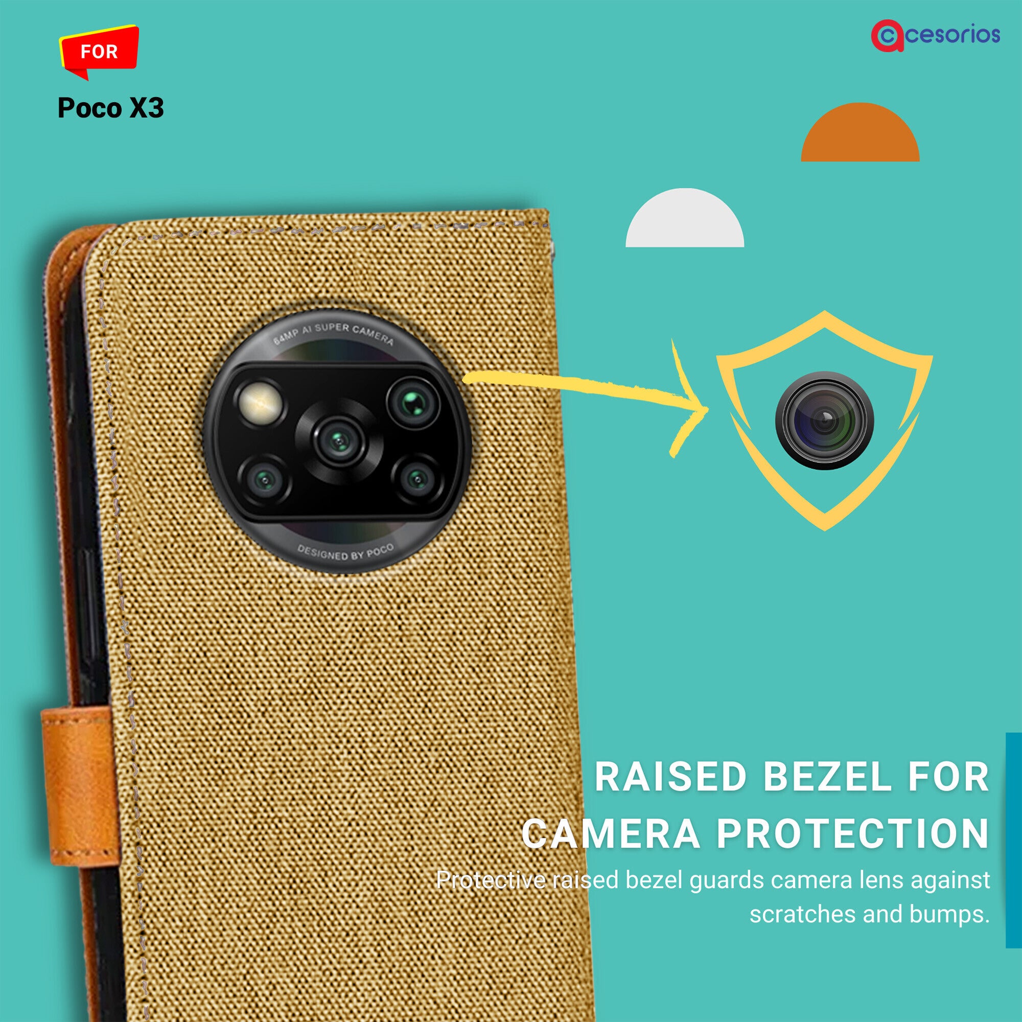 Accesorios Poco X3 denim flip cover – Light Brown – Image 2 #color_light brown