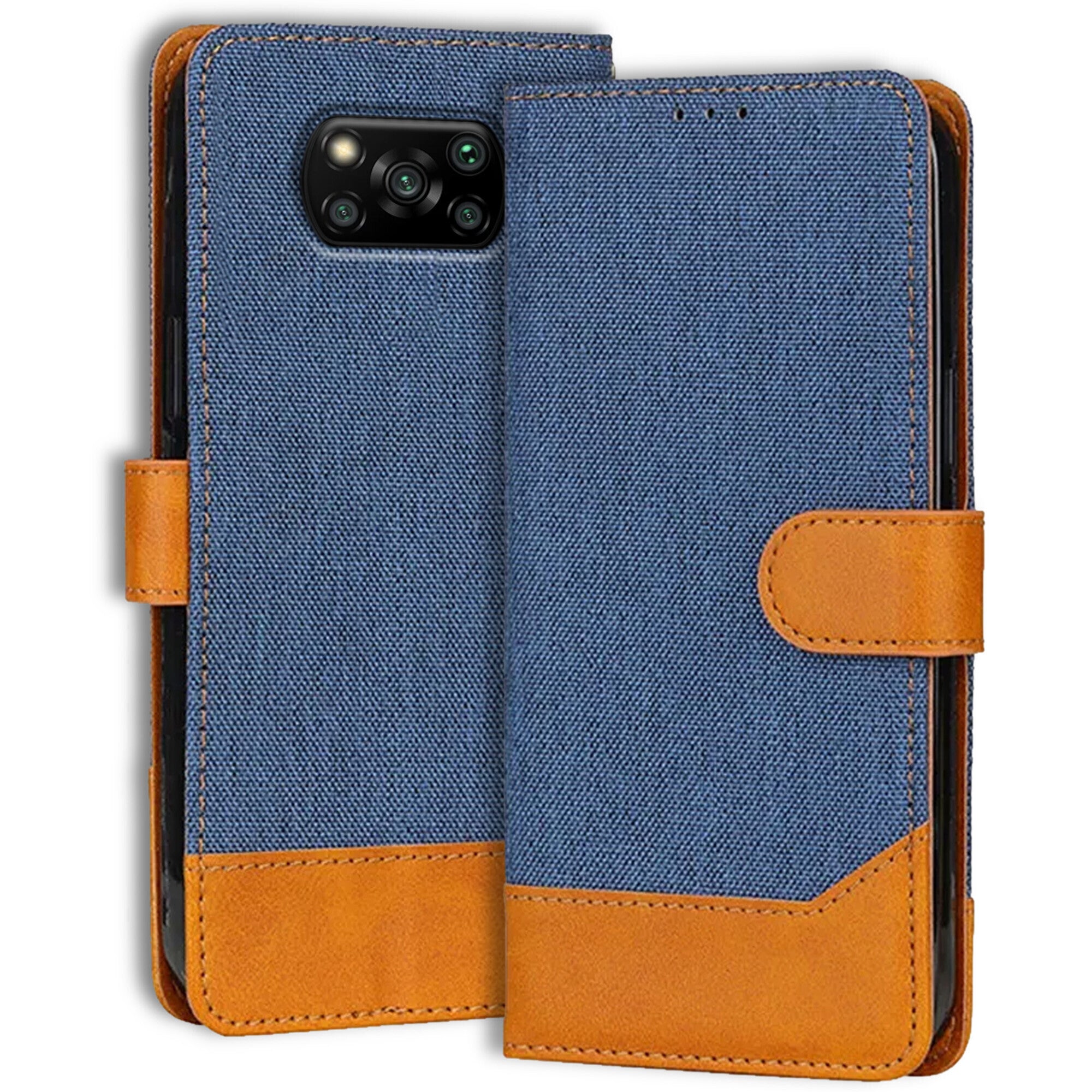 Accesorios Poco X3 Pro denim flip cover – Blue – Image 1 #color_blue