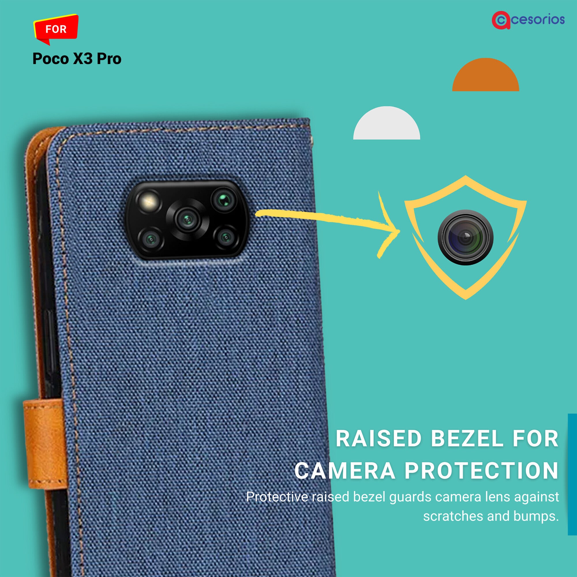 Accesorios Poco X3 Pro denim flip cover – Blue – Image 2 #color_blue