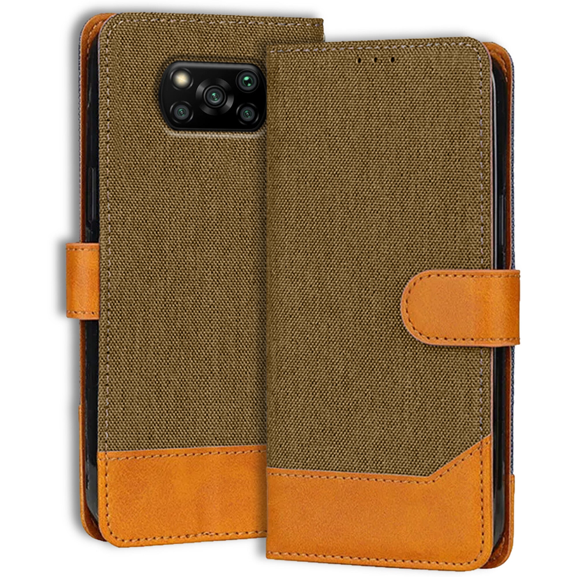 Accesorios Poco X3 Pro denim flip cover – Dark Brown – Image 1 #color_dark brown