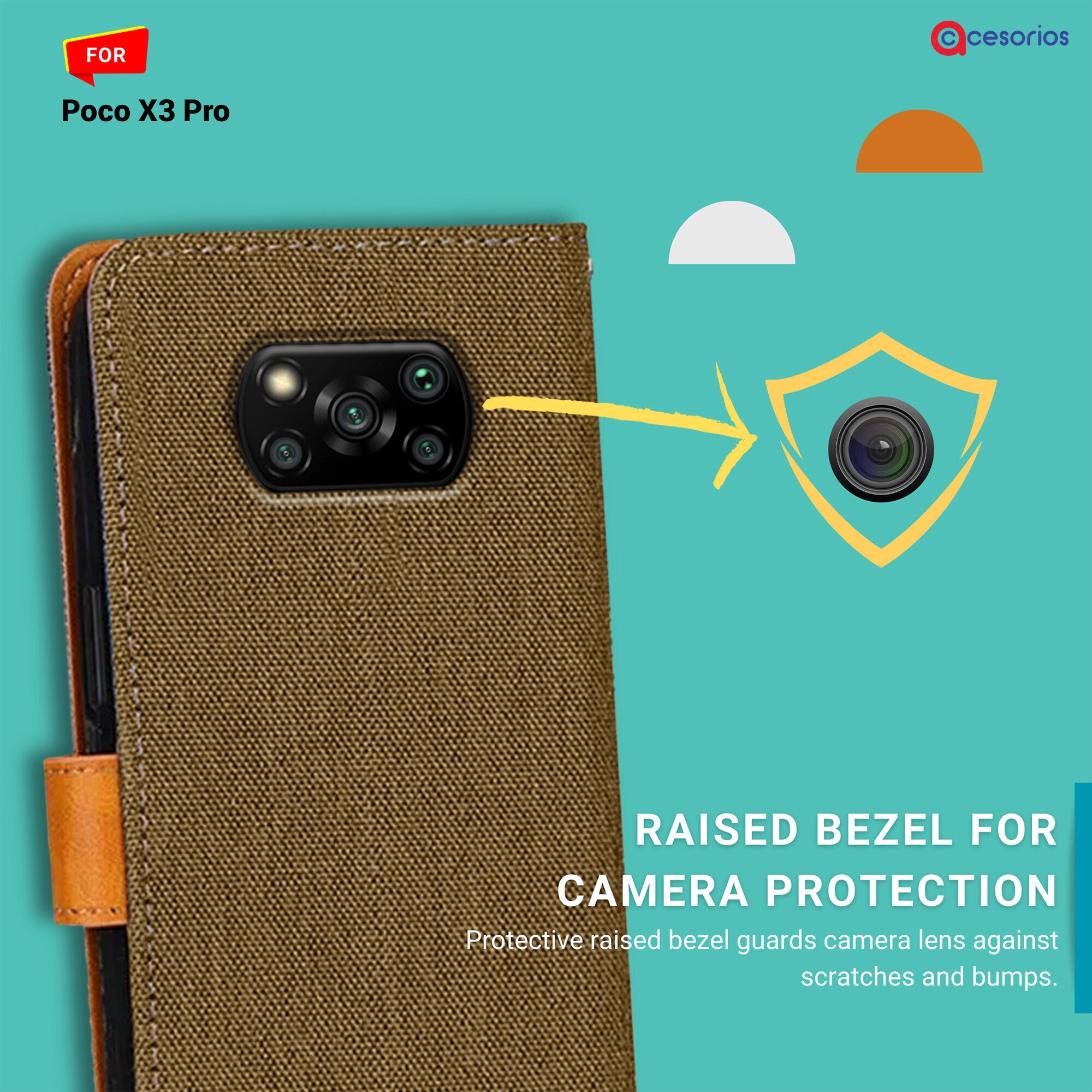 Accesorios Poco X3 Pro denim flip cover – Dark Brown – Image 2 #color_dark brown