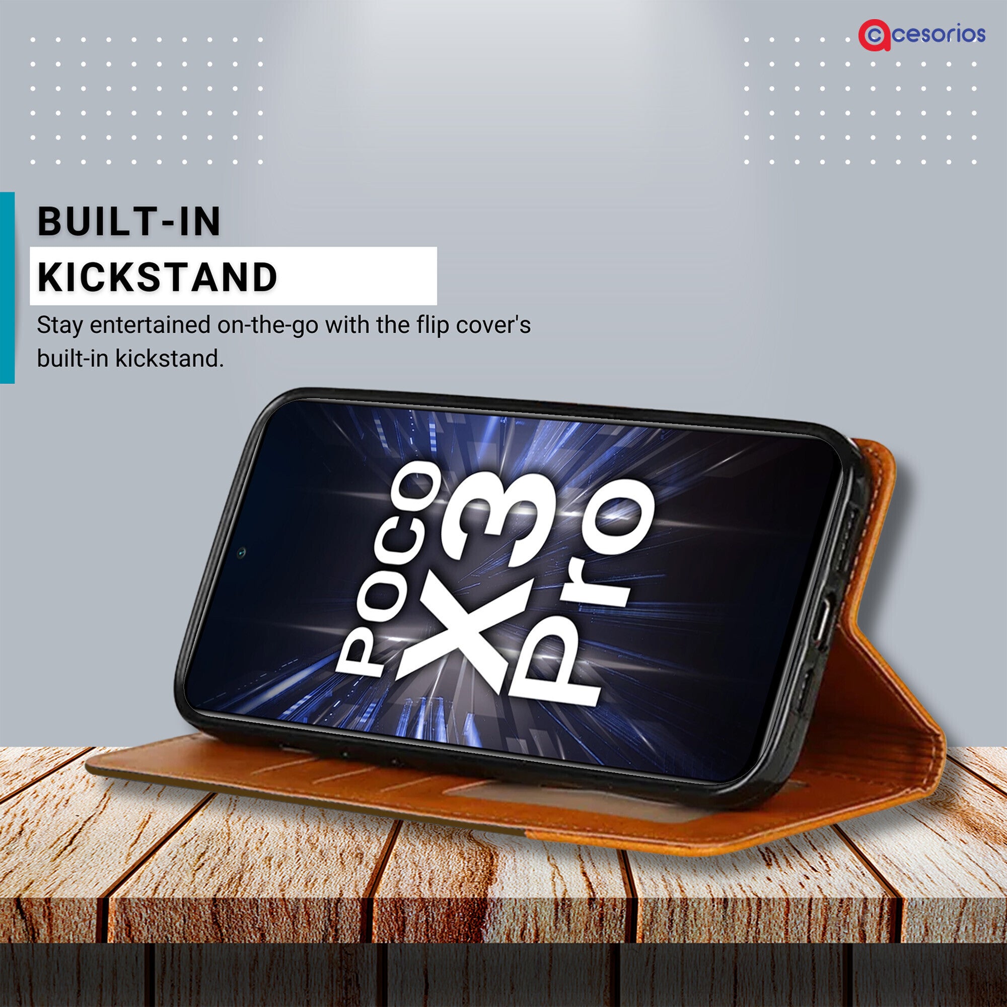 Accesorios Poco X3 Pro denim flip cover – Dark Brown – Image 4 #color_dark brown