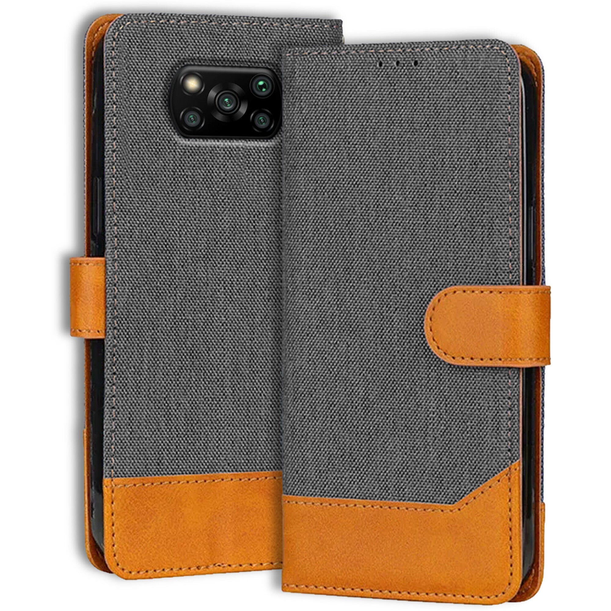 Accesorios Poco X3 Pro denim flip cover – Grey – Image 1 #color_grey
