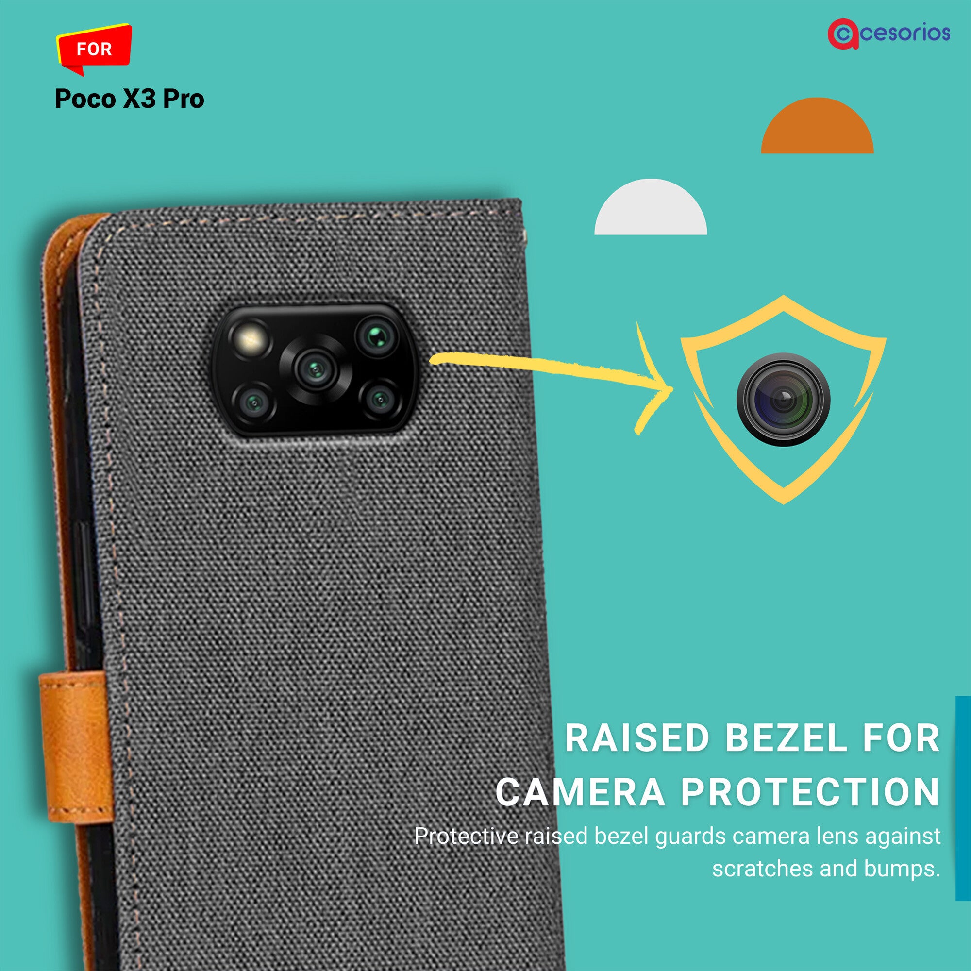 Accesorios Poco X3 Pro denim flip cover – Grey – Image 2 #color_grey
