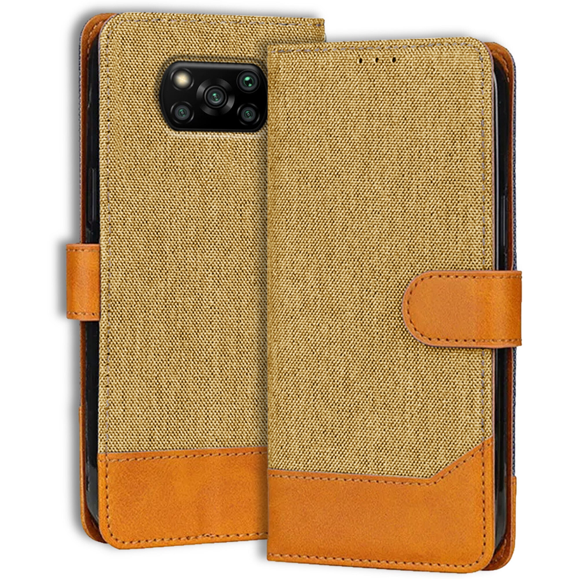Accesorios Poco X3 Pro denim flip cover – Light Brown – Image 1 #color_light brown