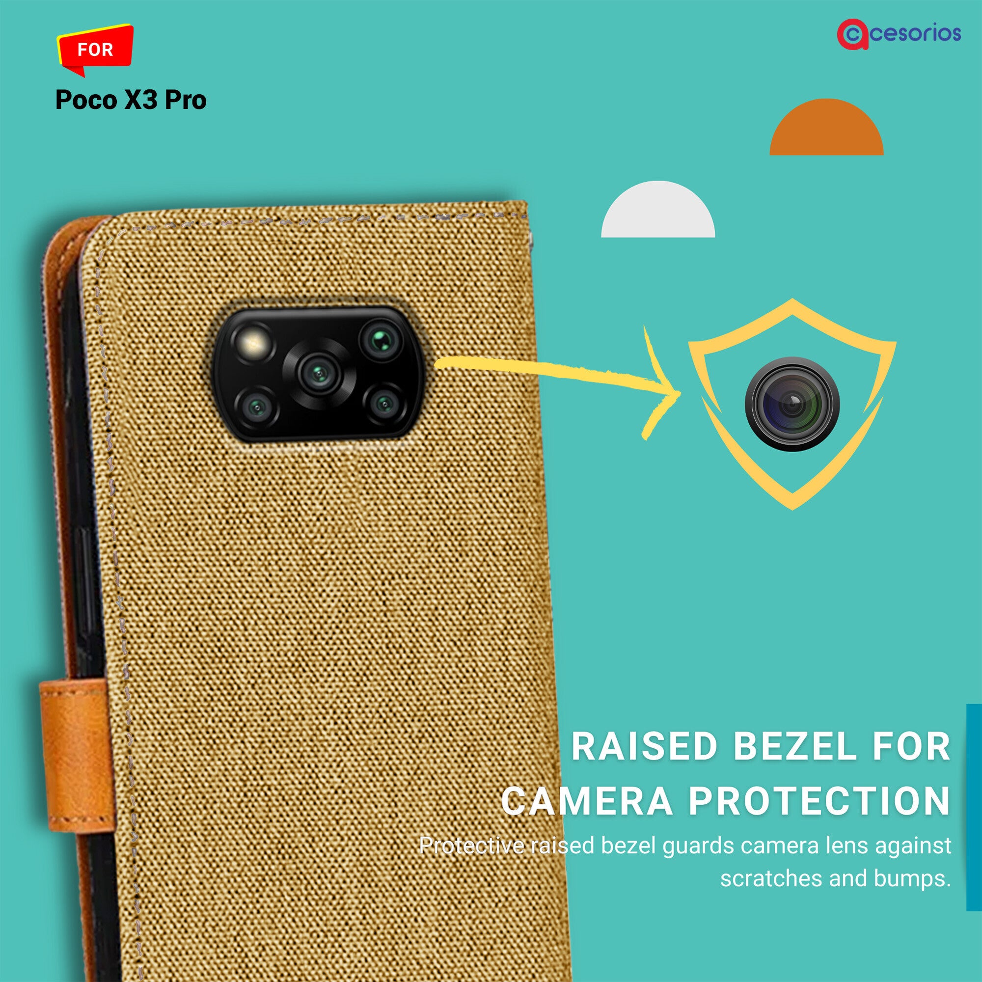 Accesorios Poco X3 Pro denim flip cover – Light Brown – Image 2 #color_light brown