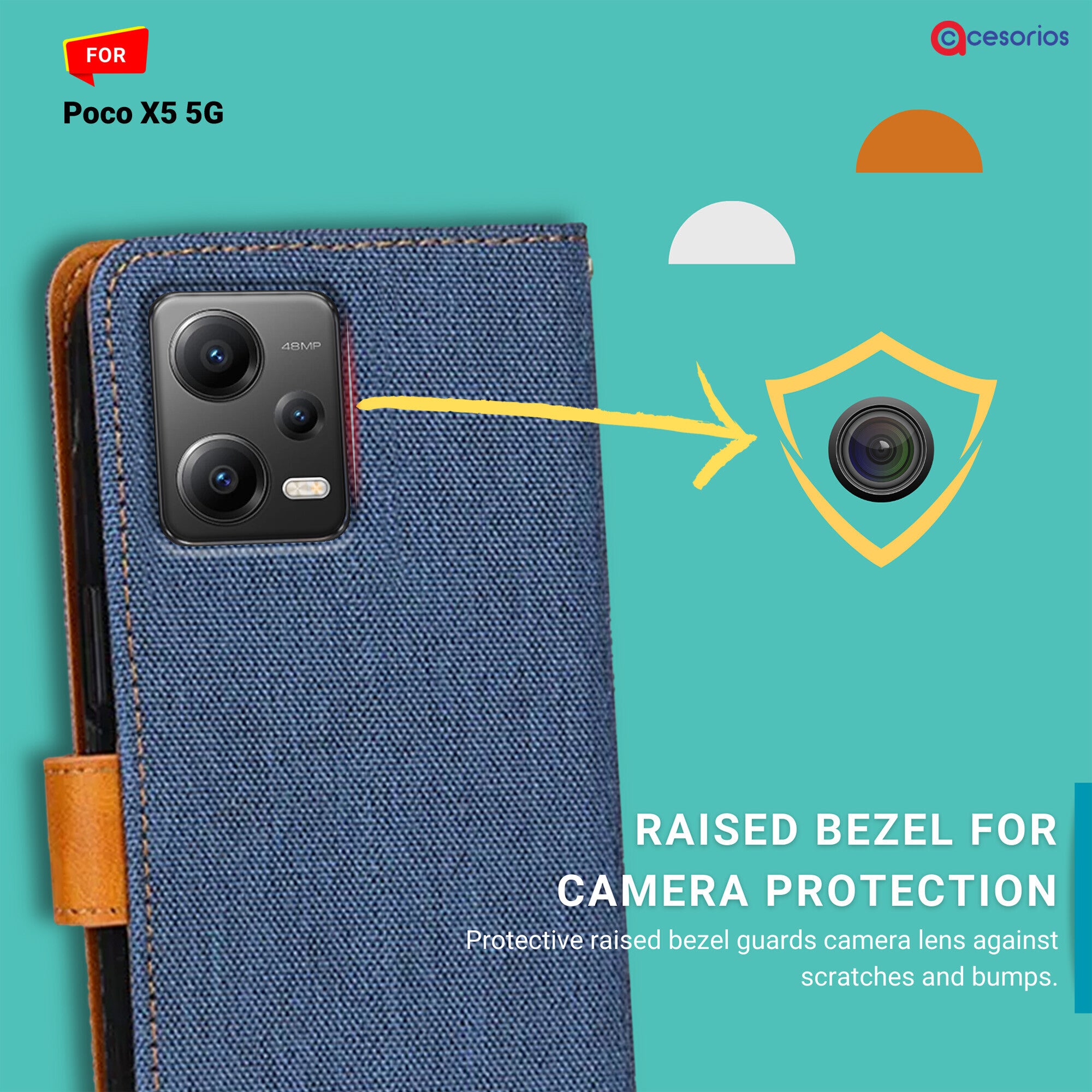 Accesorios Poco X5 5G denim flip cover – Blue – Image 2 #color_blue
