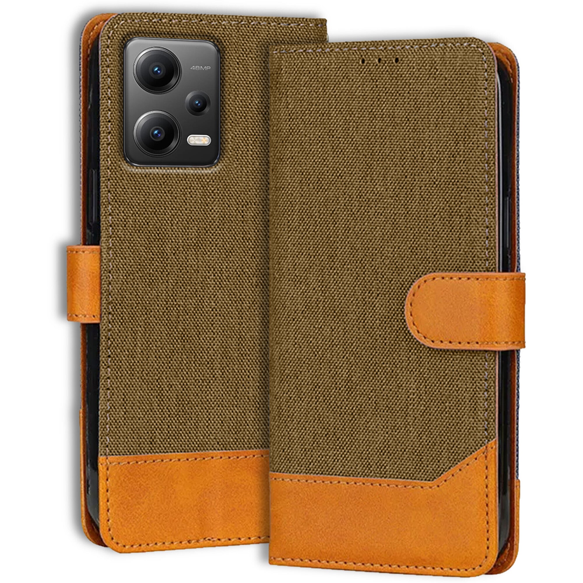 Accesorios Poco X5 5G denim flip cover – Dark Brown – Image 1 #color_dark brown