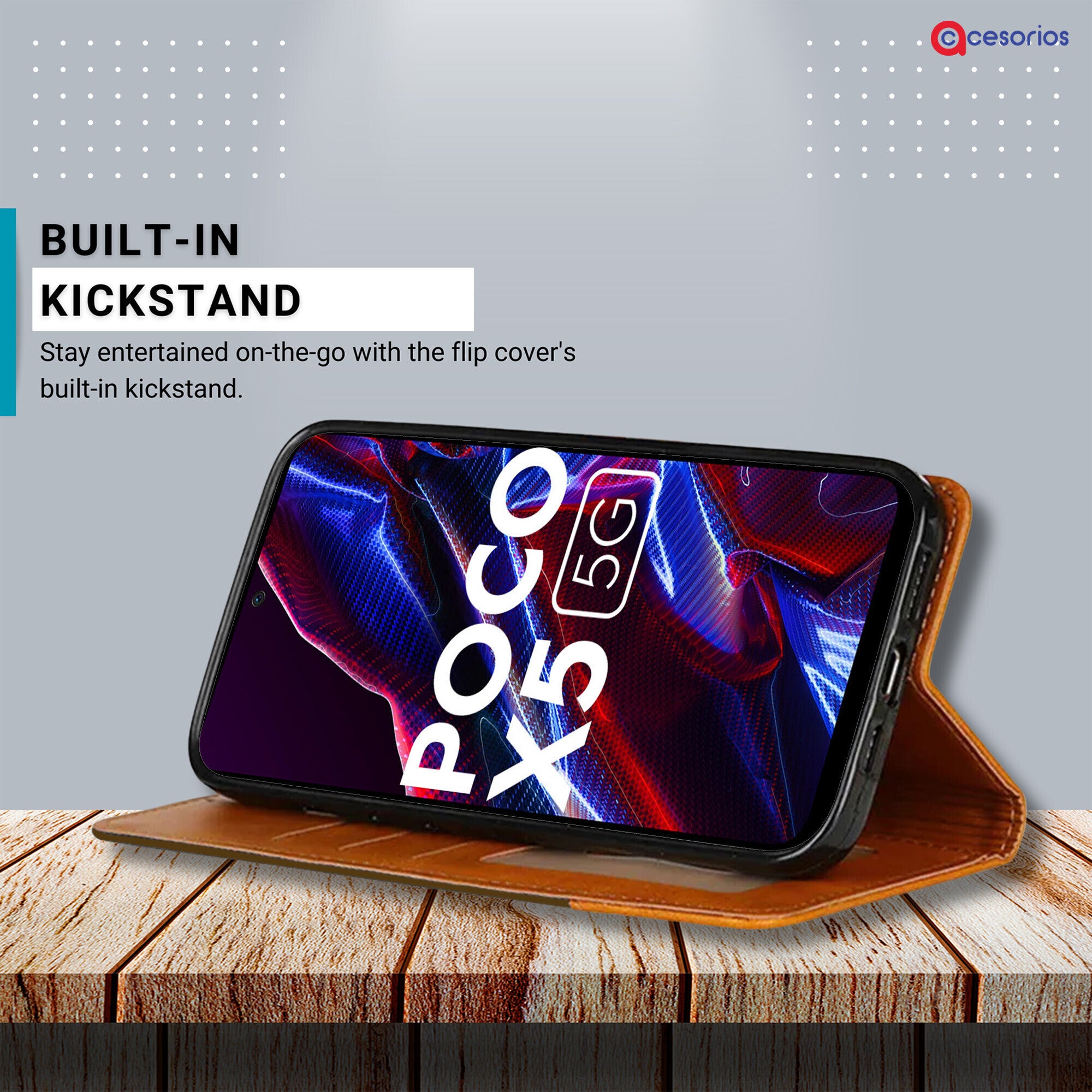 Accesorios Poco X5 5G denim flip cover – Dark Brown – Image 4 #color_dark brown