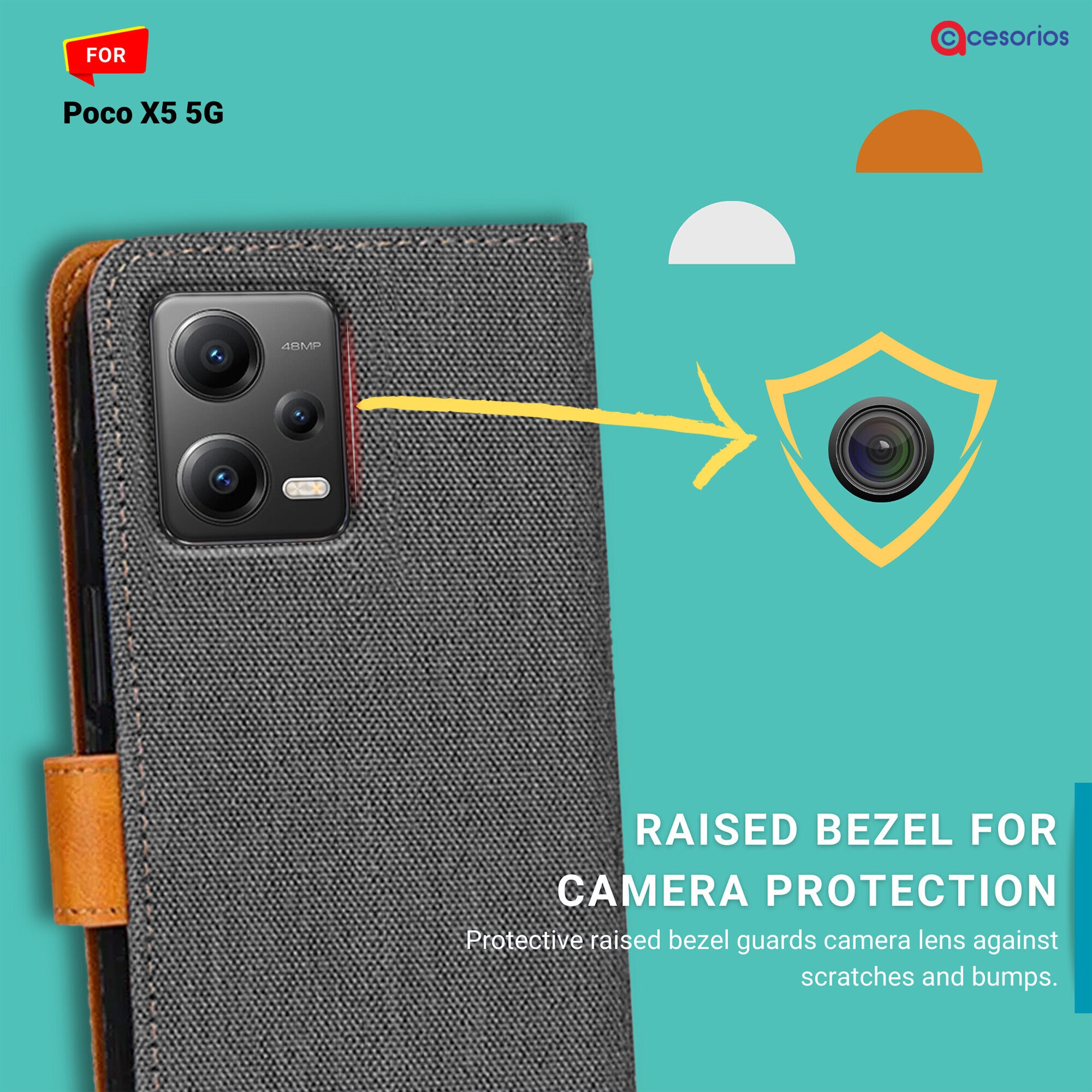 Accesorios Poco X5 5G denim flip cover – Grey – Image 2 #color_grey