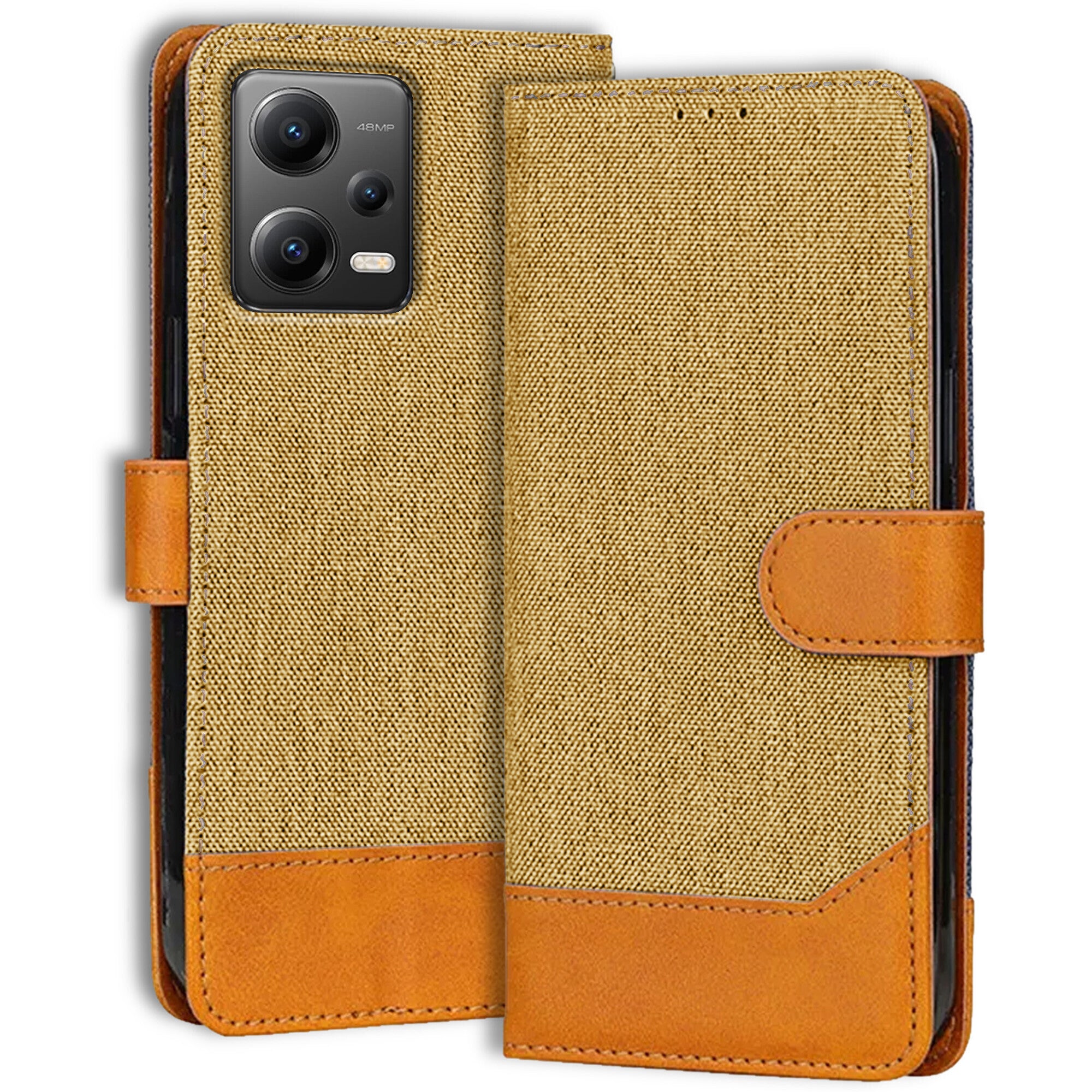 Accesorios Poco X5 5G denim flip cover – Light Brown – Image 1 #color_light brown