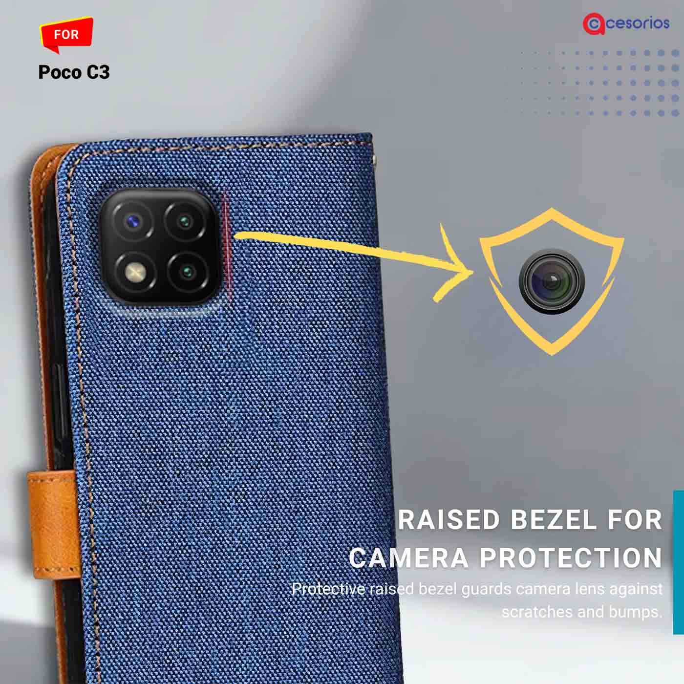 Denim & Leather back panel — Poco C3 in Blue mobile case