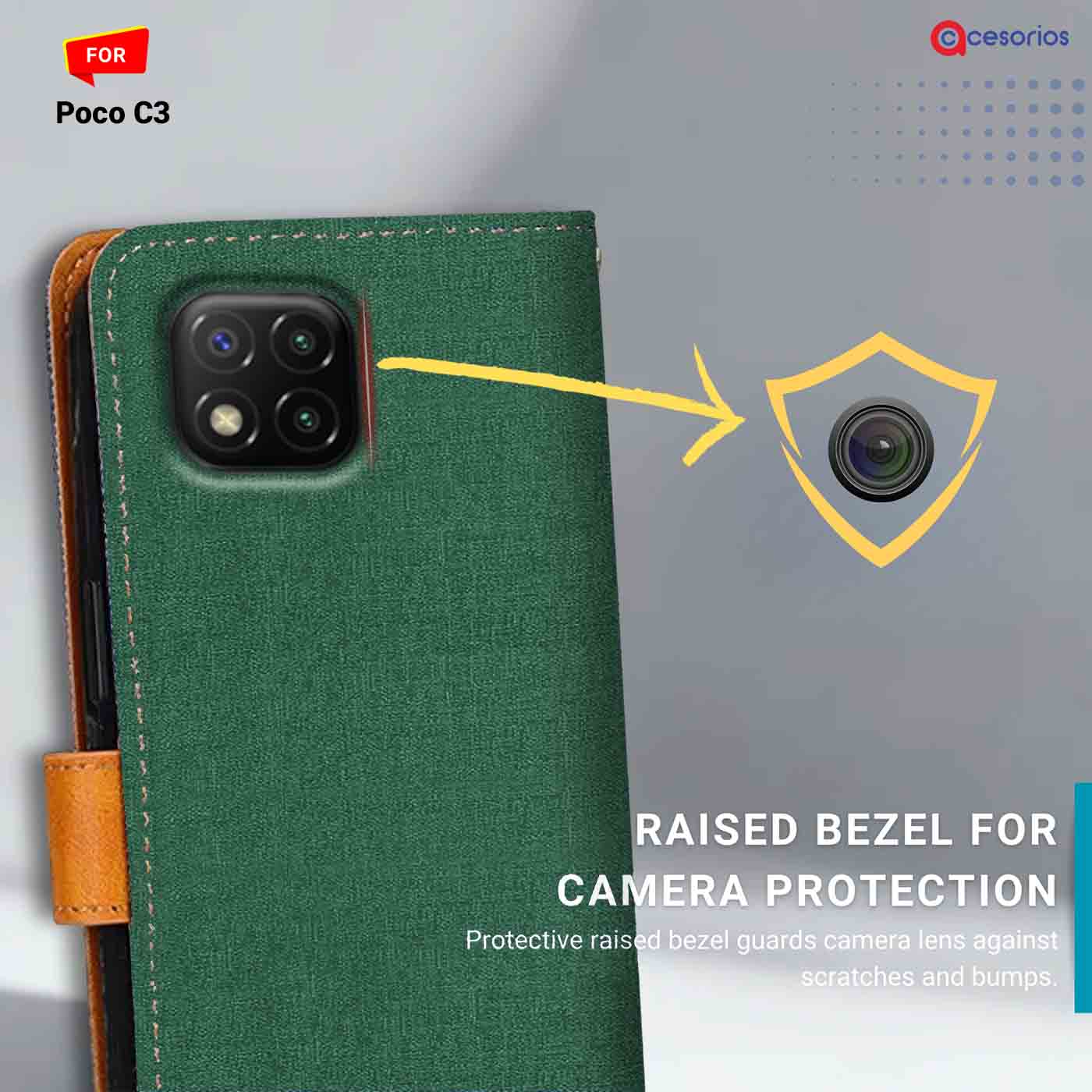 Accesorios Poco C3 denim flip cover – Green – Image 2 #color_g