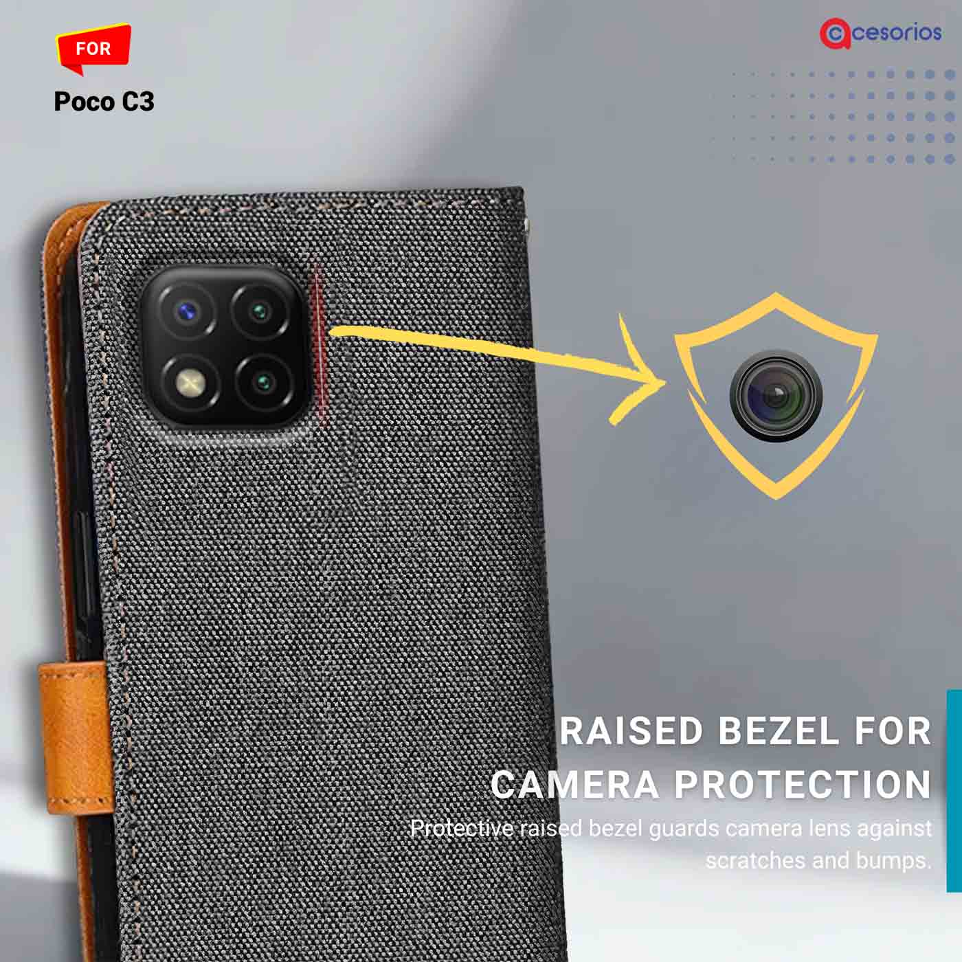 Denim & Leather back panel — Poco C3 in Grey mobile case