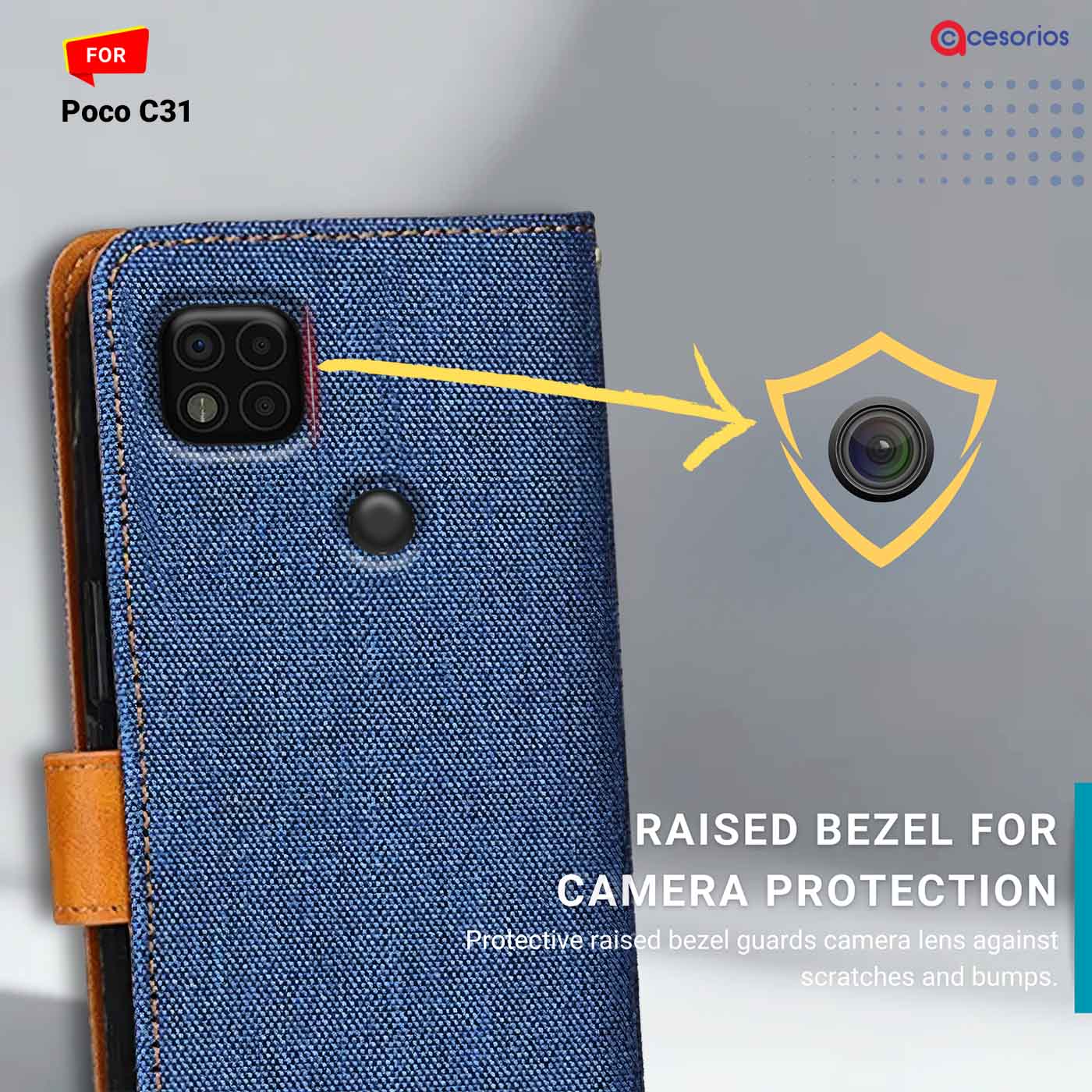 Denim & Leather back panel — Poco C31 in Blue mobile case