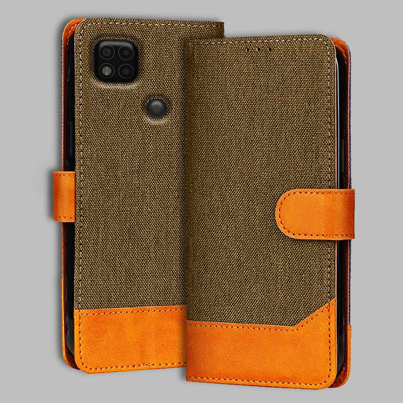 Poco C31 flip cover in Dark Brown — front view by Accesorios